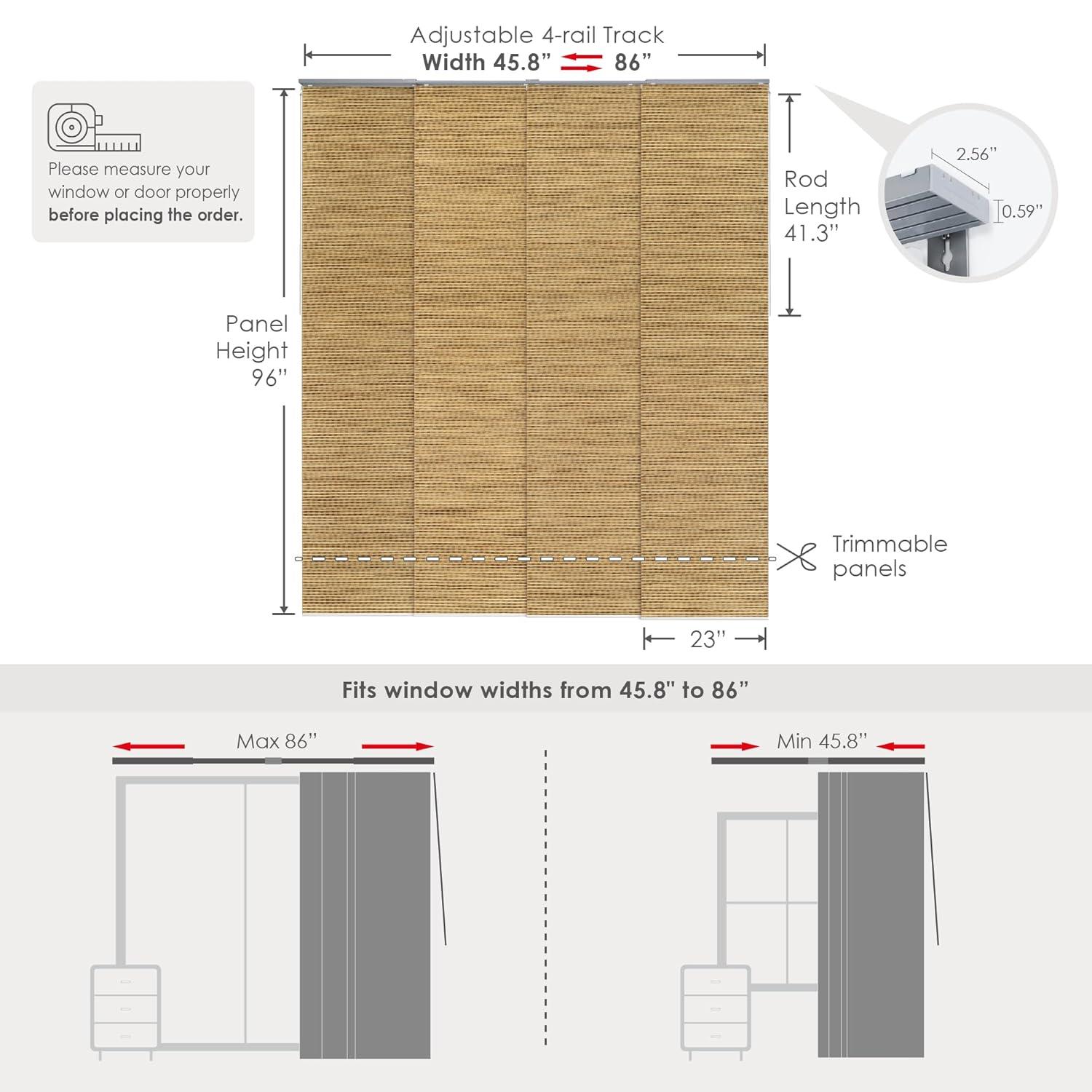 Cordless Woven Fabric Sliding Panel Track Blinds, 96" Length