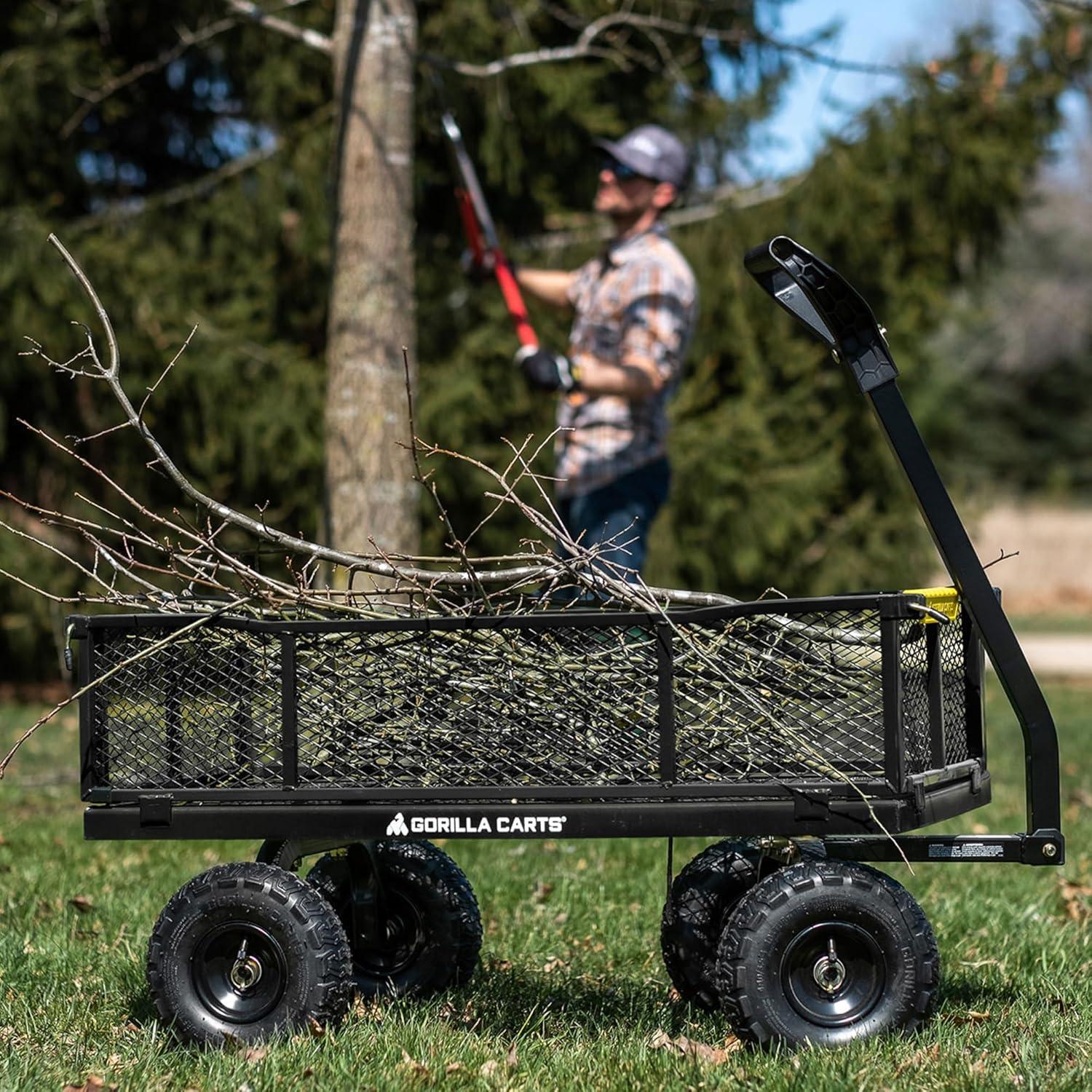 Gorilla Carts Steel Utility Cart, 4 Cubic Feet Heavy Duty Garden Wagon Outdoor Moving Cart with Wheels, 900 Pound Capacity, Removable Sides, Gray