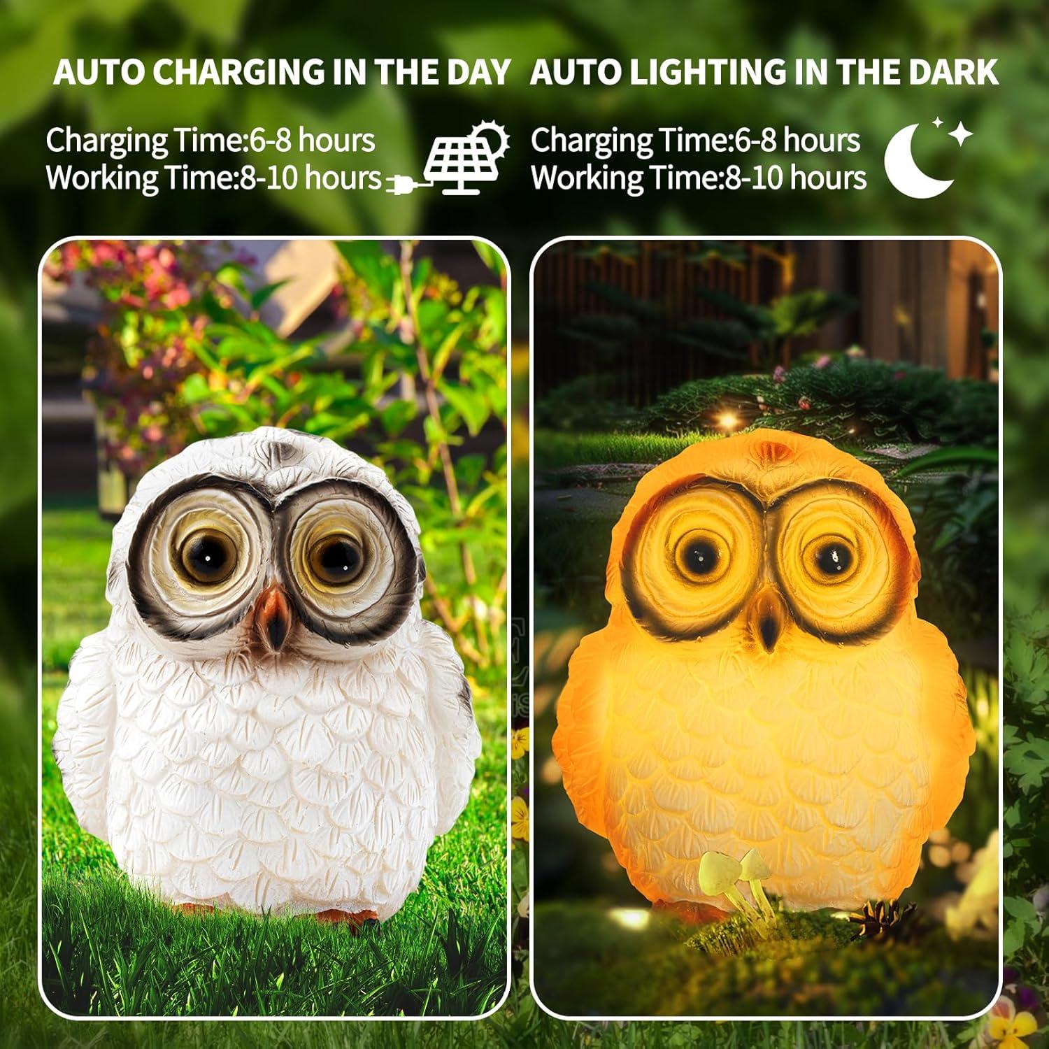 Solar Resin Owl Figurine with LED Lights for Outdoor Decor