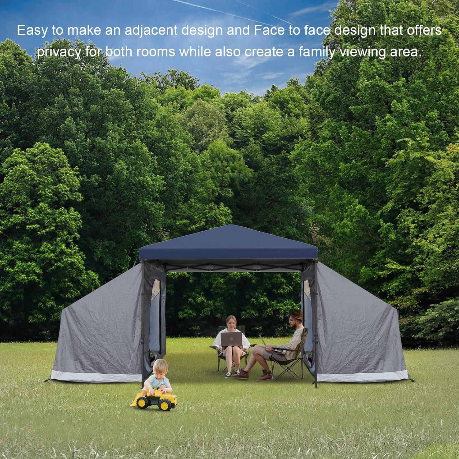 10 ft. Gray Water-Resistant Camping Tent with Pop-Up Canopy