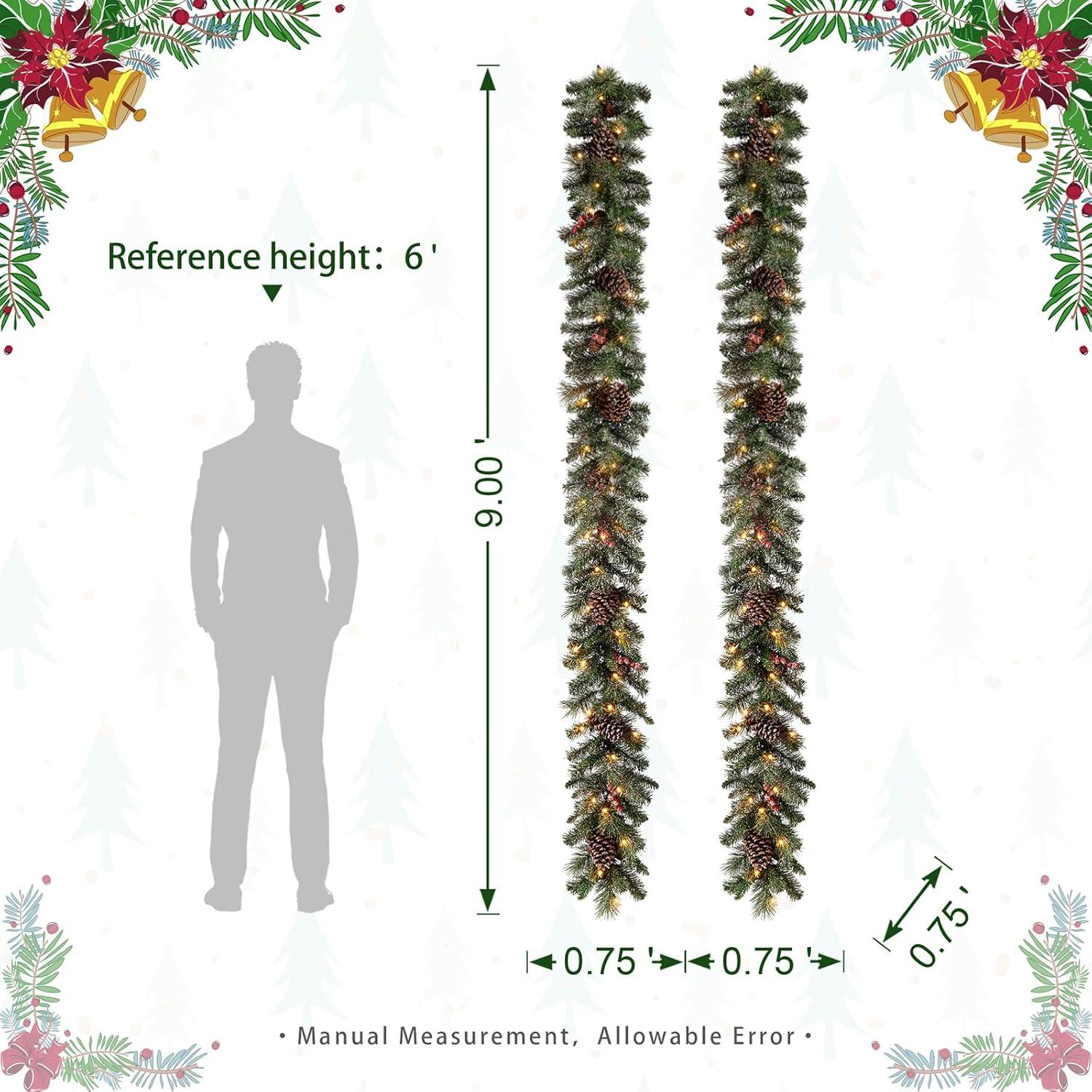 Huge Pre-Lit Artificial Pine Cone Christmas Garland with Warm LED Lights