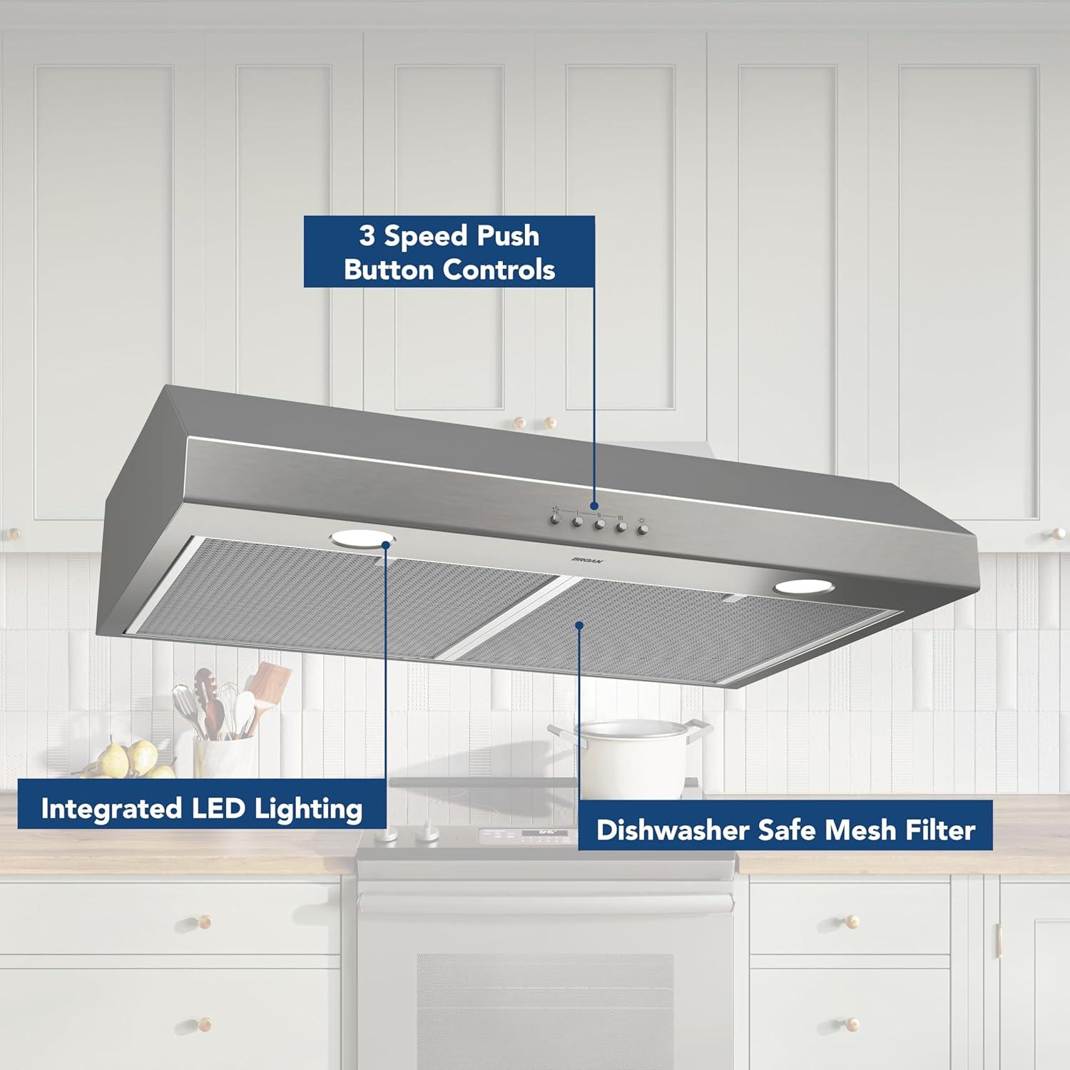 Broan NuTone 30" Stainless Steel 375 CFM Convertible Under Cabinet Range Hood