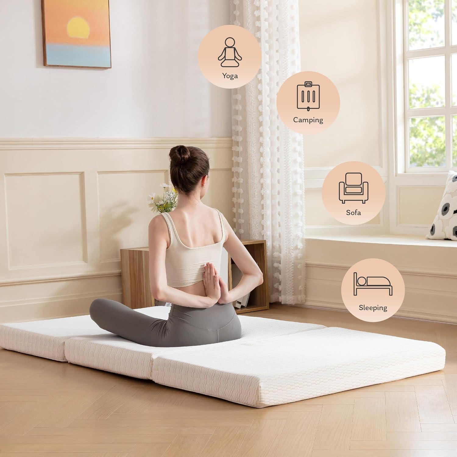 White 3-Inch Foldable Memory Foam Mattress with Washable Cover