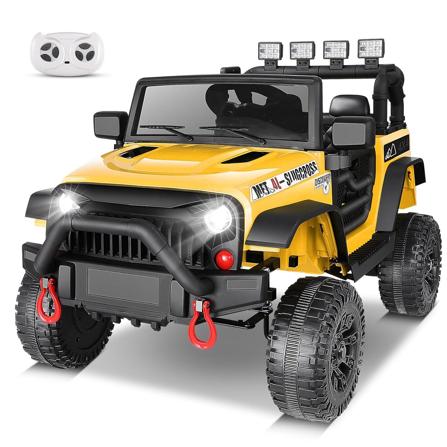 Ancheer Alex 24V Electric Ride on Jeeps for Kids, Ride On Car Truck with Remote Control, Battery Power Car Wheels for Kids w/LED Lights, Bluetooth, Music, 3 Speeds, 24 Volt Ride on Toys for Boys and Girls