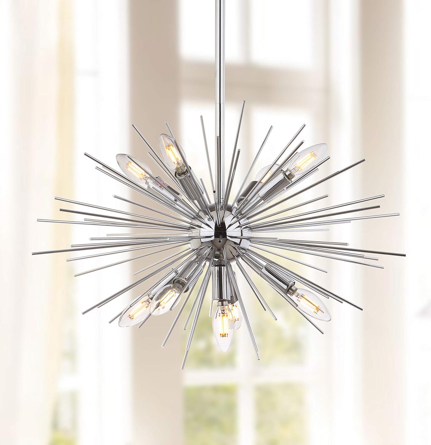 Contemporary Sunburst Silver Pendant with Sputnik Lights