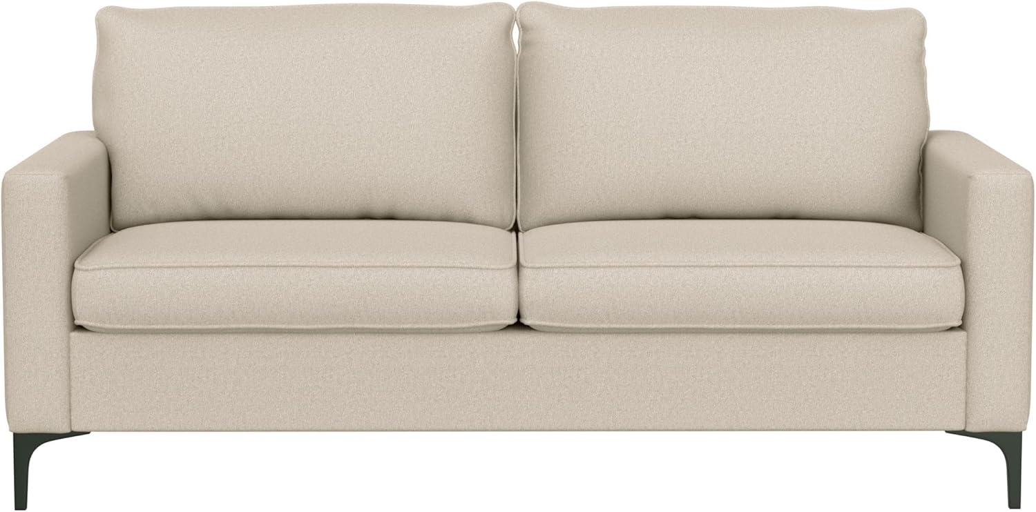 Oatmeal Fabric 66.5'' Sofa with Removable Cushions and Wood Accents