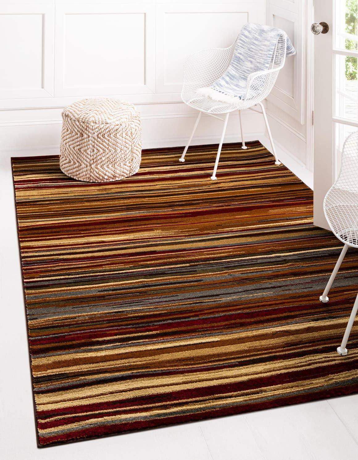 Barista Collection 7' x 10' Multicolor Striped Synthetic Rug