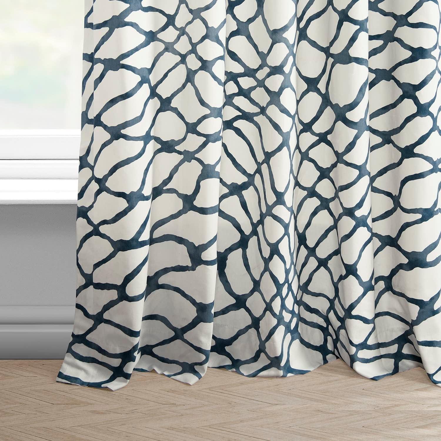 Ellis Blue Abstract Cotton Room Darkening Curtains 50" x 120"