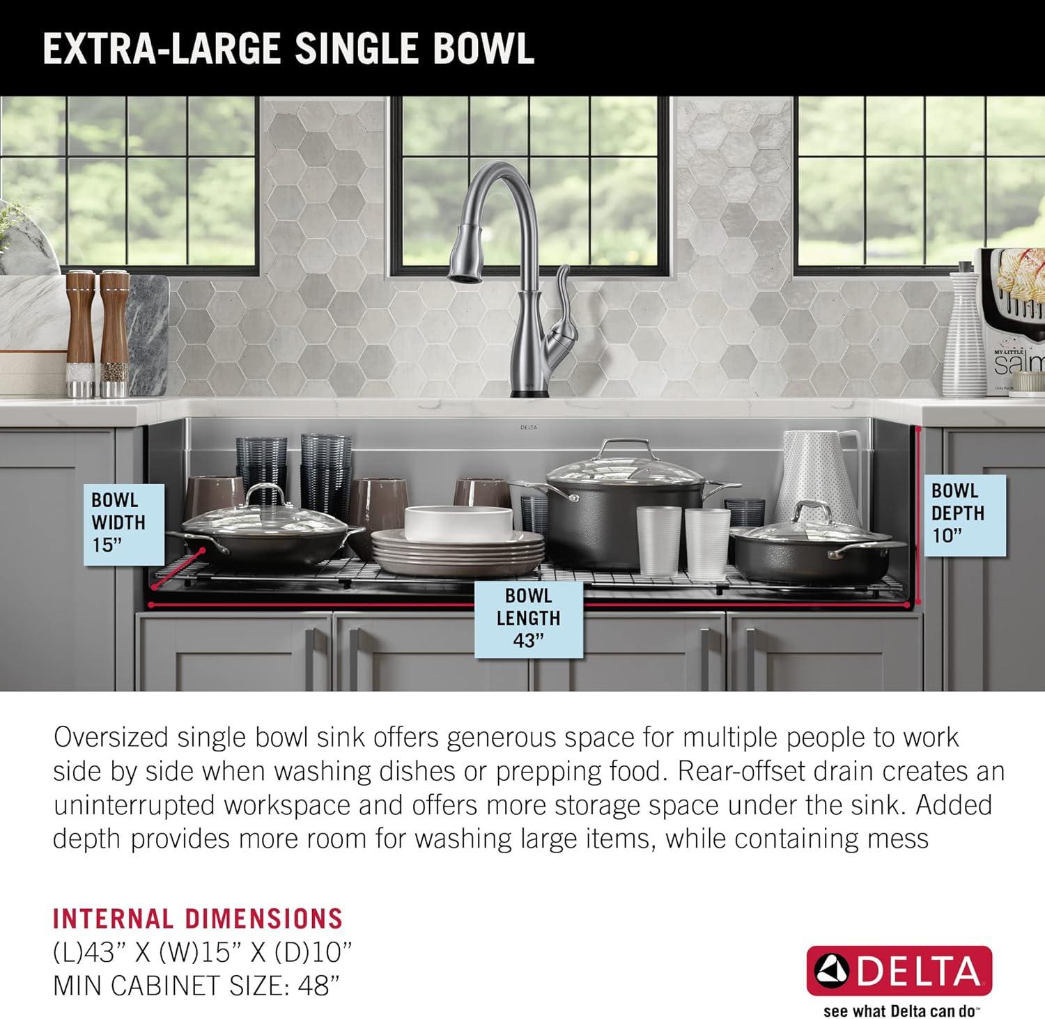 Delta Lorelai™ 45" L Workstation Kitchen Sink Undermount 16 Gauge Stainless Steel Single Bowl with 2-Tier WorkFlow™ Ledge