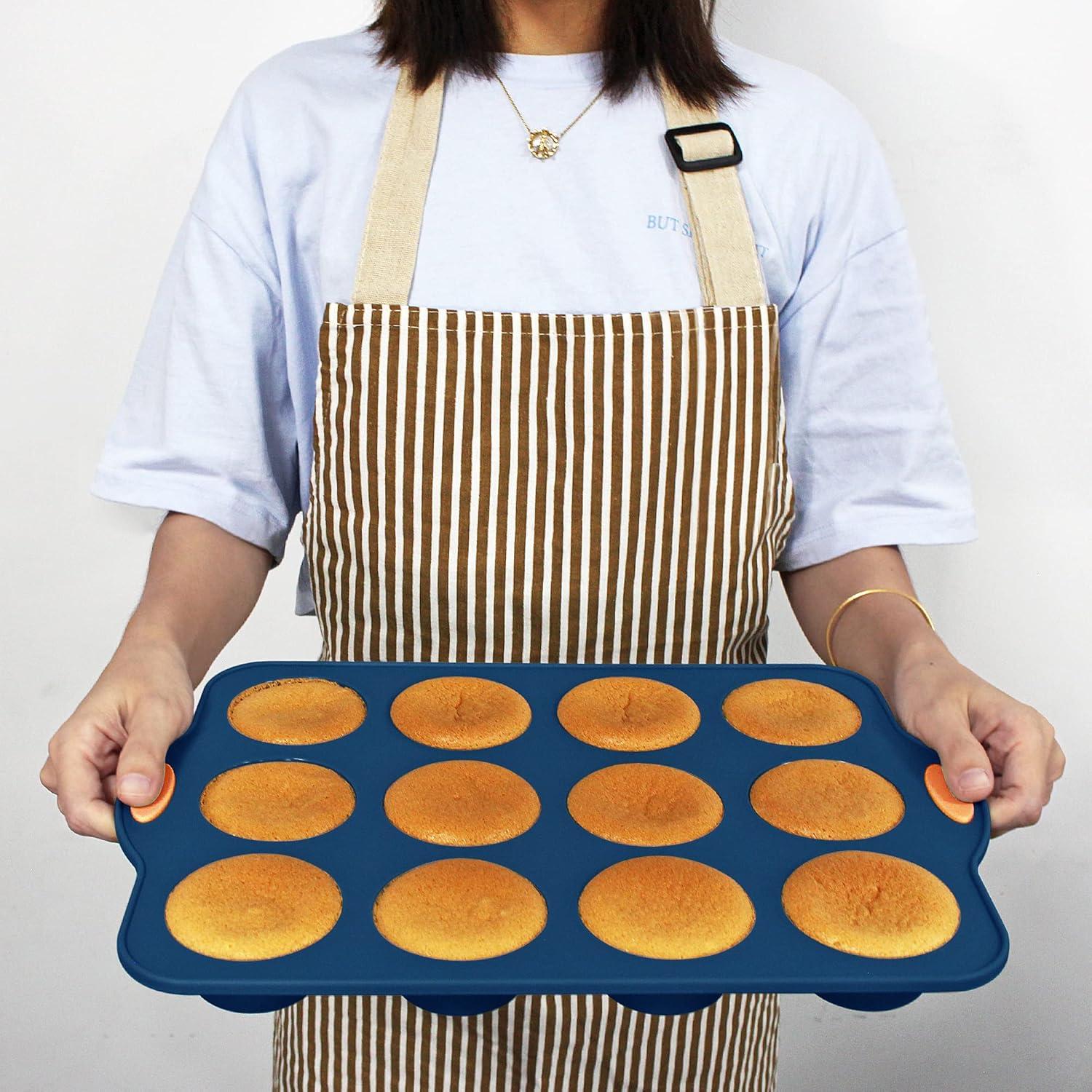 Navy Blue 8-Piece Silicone Baking Set with Metal Reinforced Frame