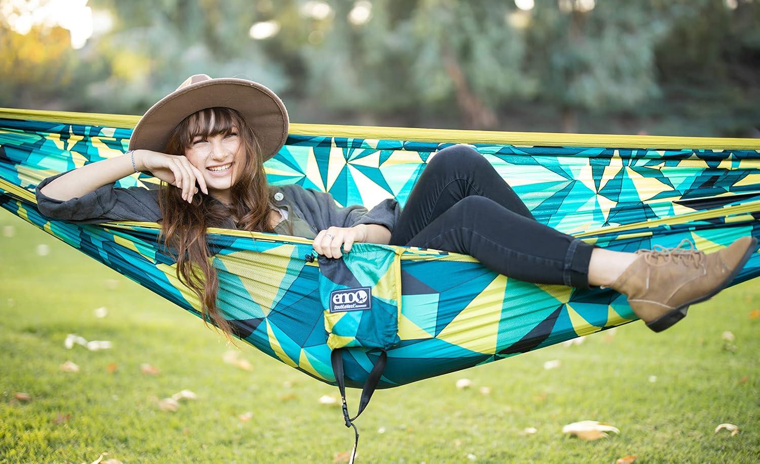 ENO, Eagles Nest Outfitters DoubleNest Print Lightweight Camping Hammock, 1 to 2 Person, Retro/Emerald