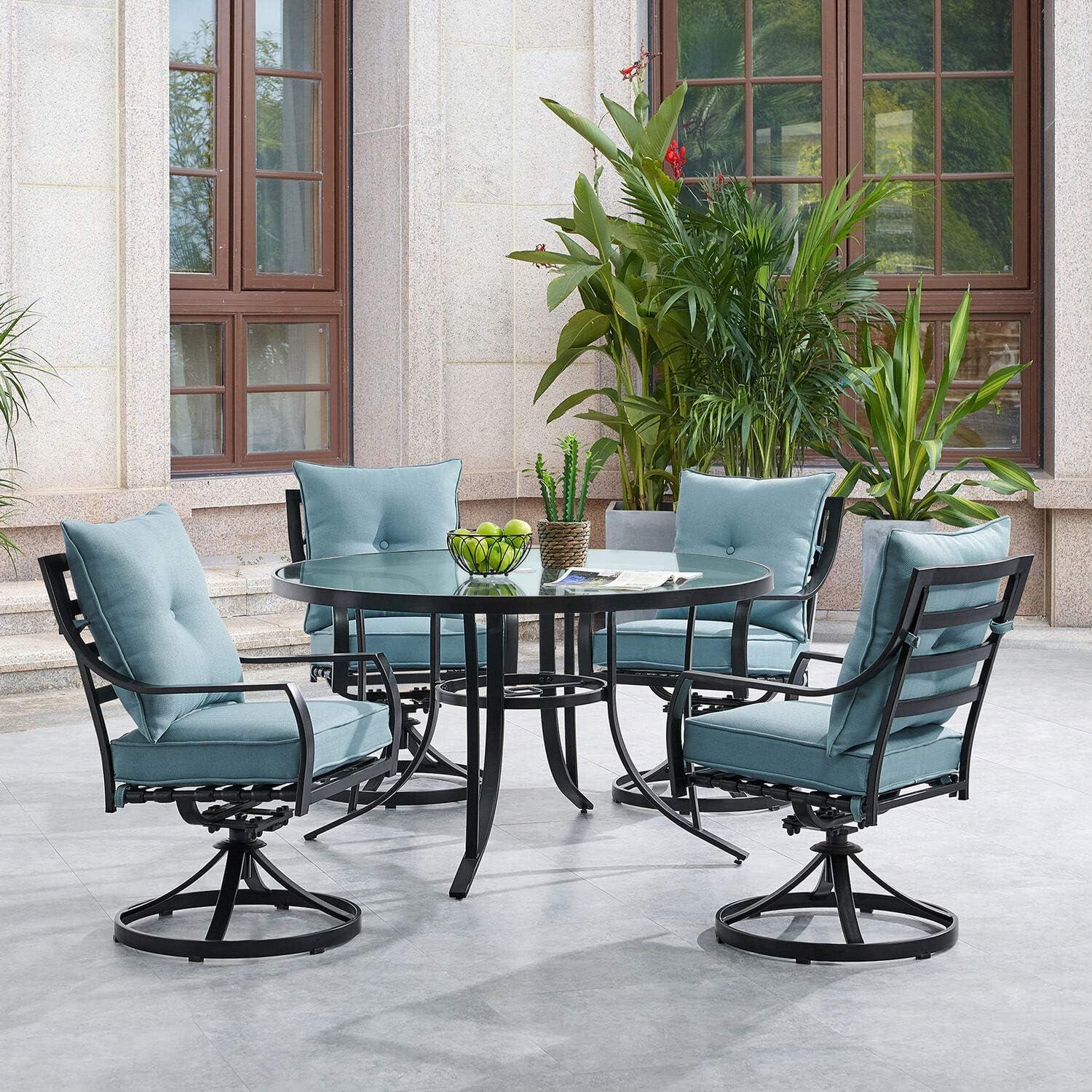 Sleek Modern 5-Piece Outdoor Dining Set with Swivel Rockers and Glass-Top Table