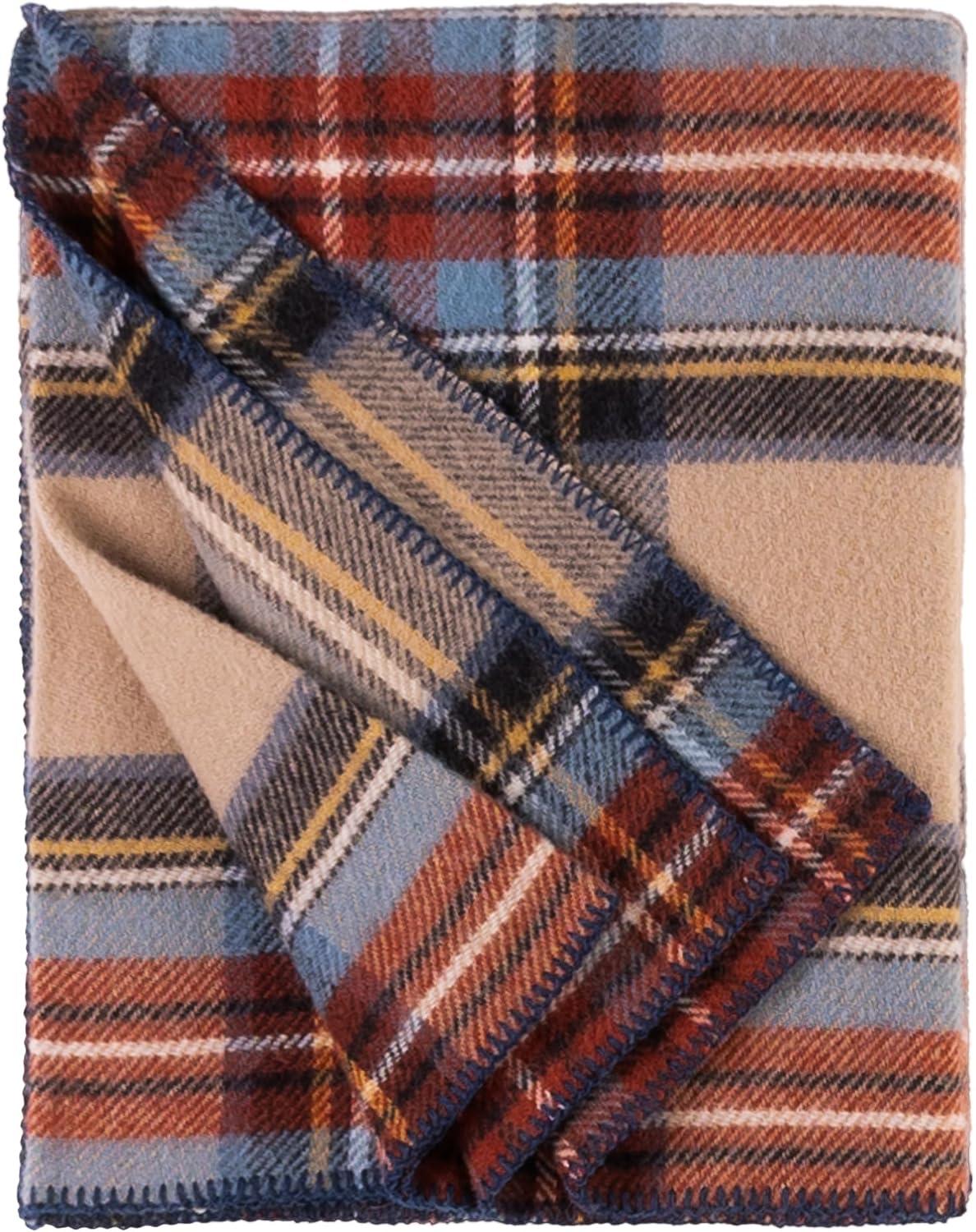 Extra-Large Antique Dress Stewart Wool Tartan Throw Blanket