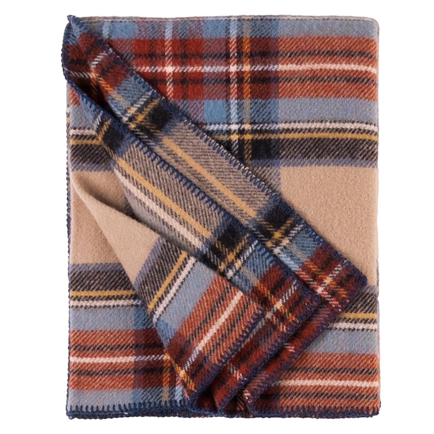 Extra-Large Antique Dress Stewart Wool Tartan Throw Blanket