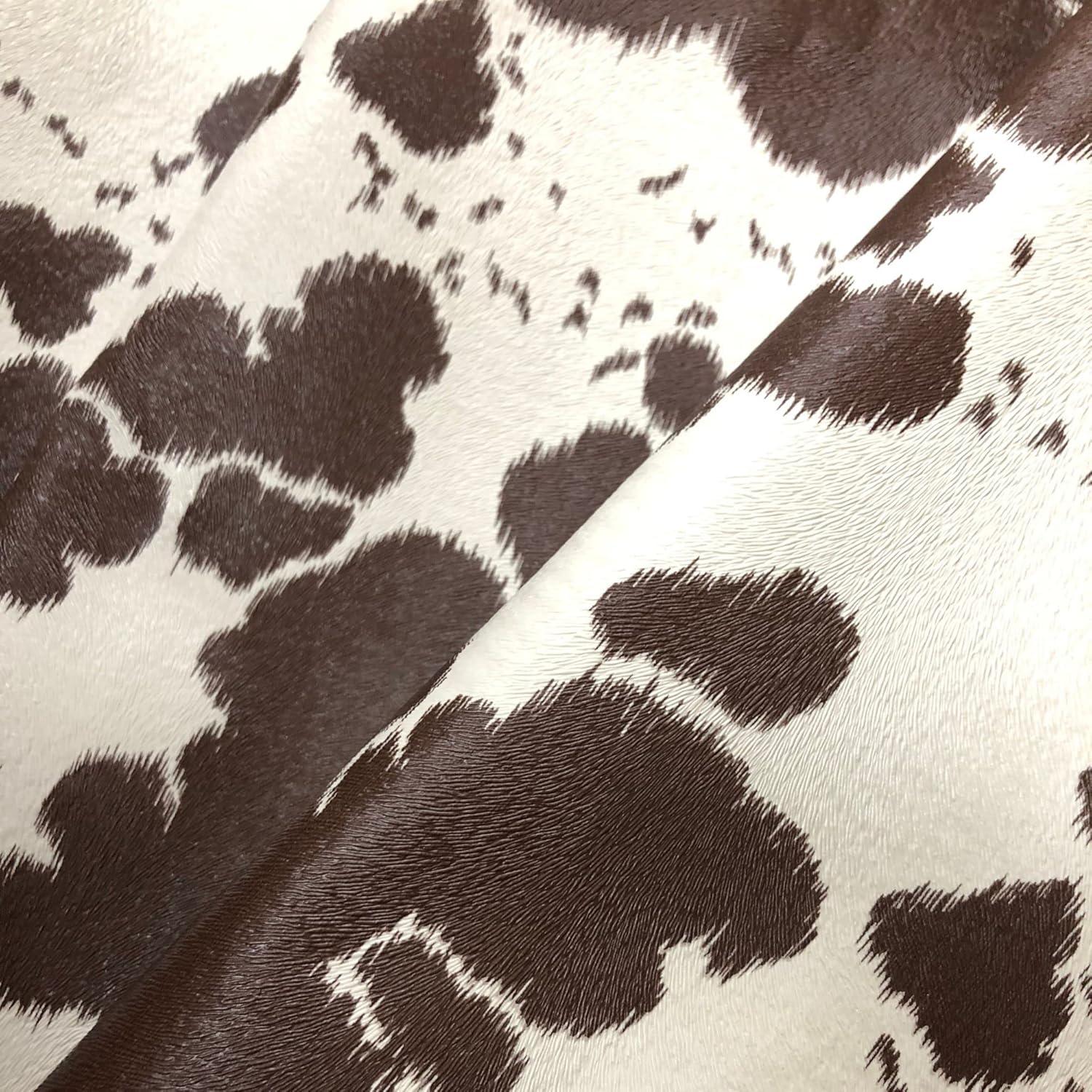 Cow Print Faux Leather, Textured Animal Hide Vinyl, Embossed Upholstery Craft and DIY Pleather - Fabric by The Yard (Brown on Cream)