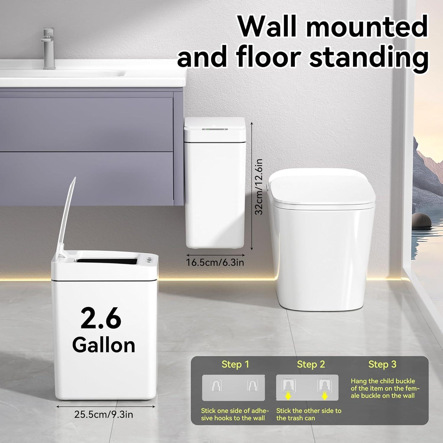 FEIYAN Automatic Bathroom Trash Can 2.6 Gallon Touchless Garbage Cans With Lid 2 Pack Small Slim Motion Sensor Smart Trash Bin For Bedroom, Bathroom, Office, Kitchen, Living Room, White | Wayfair