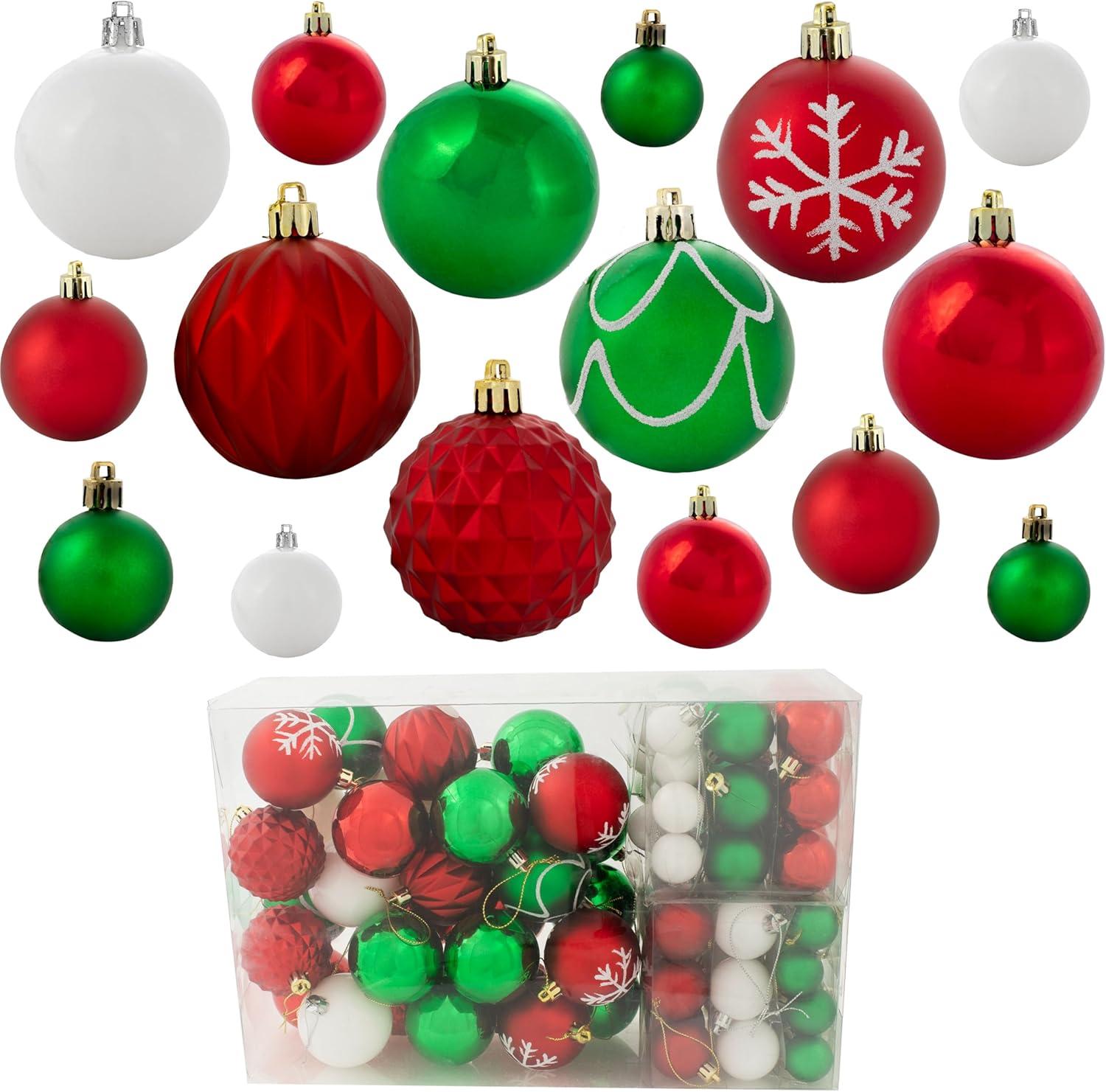 Winter Wonderland Red Green White Shatterproof Plastic Christmas Ornaments Set