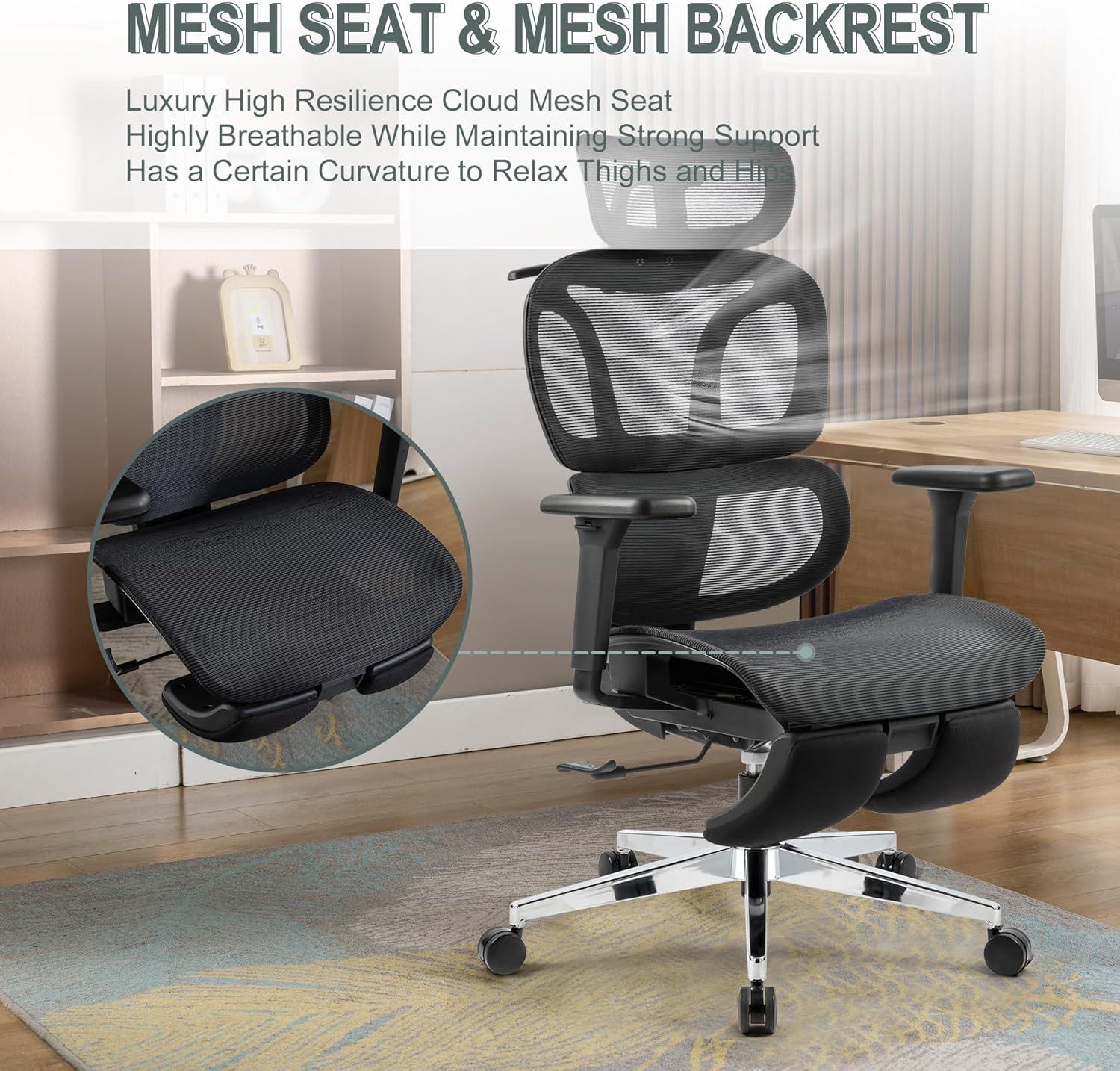 Kyona Mesh Office Chair, Adjustable Task Chair with Clothing Hanger, Adjustable Headrest and Armrest