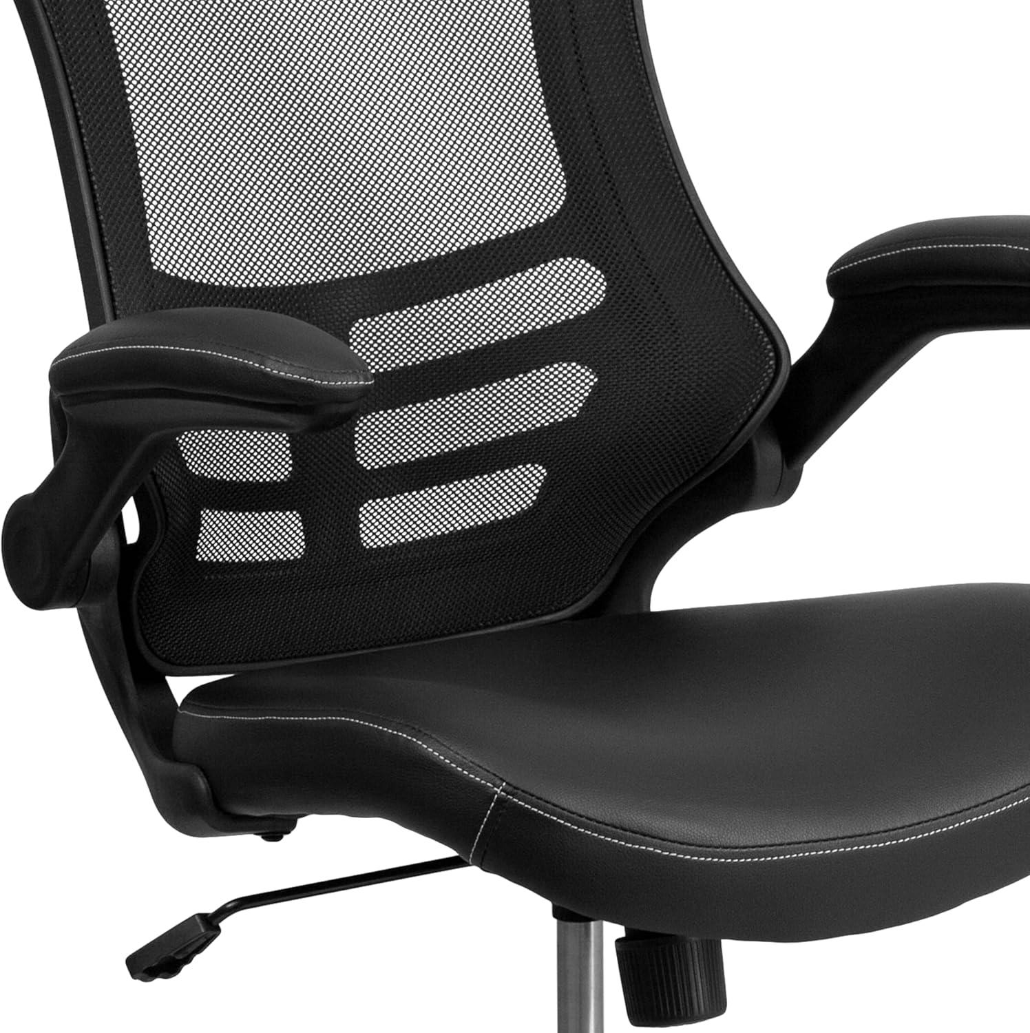 YZboomLife Mid-Back Black Mesh Swivel Ergonomic Task Office Chair with Flip-Up Arms