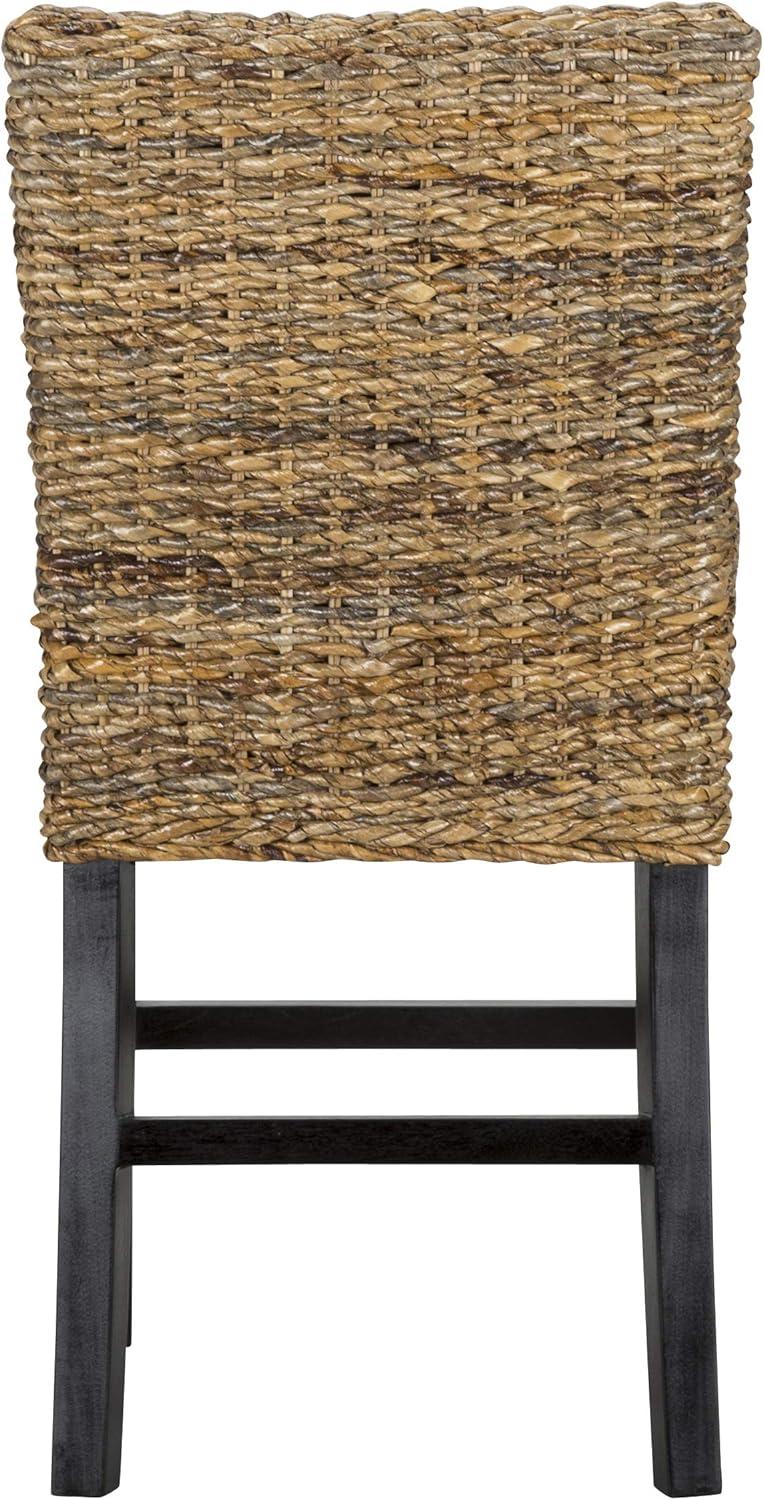 Rustic Rattan Handwoven Counter Stool with Mahogany Legs