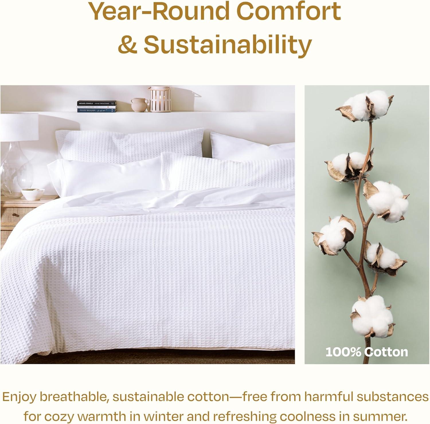 Textured Duvet Cover & Shams | 3 Piece Set Soft 100% Cotton | White Duvet Cover by California Design Den - White Waffle, Oversized King