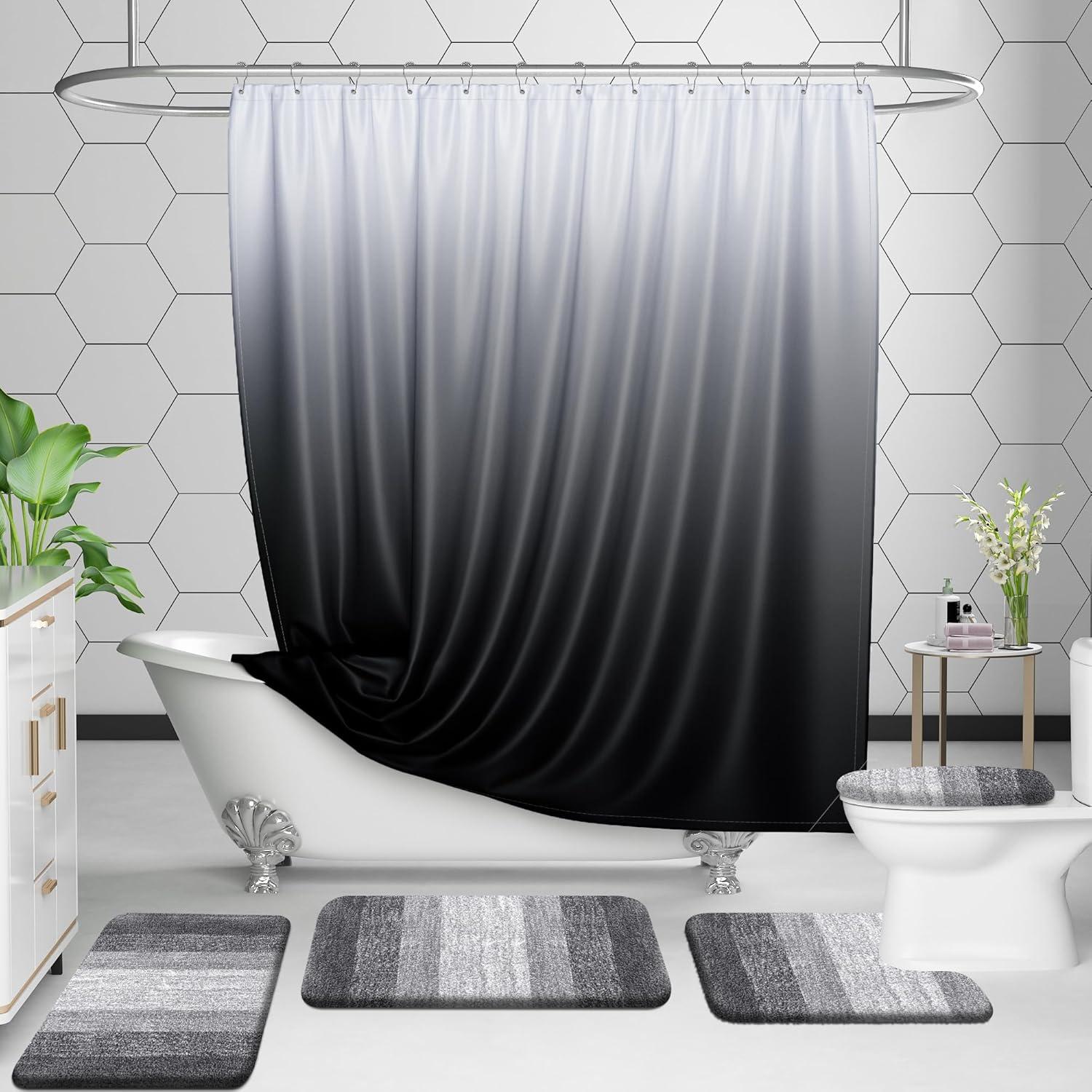 Gray Striped Microfiber 2-Piece Bathroom Rug Set