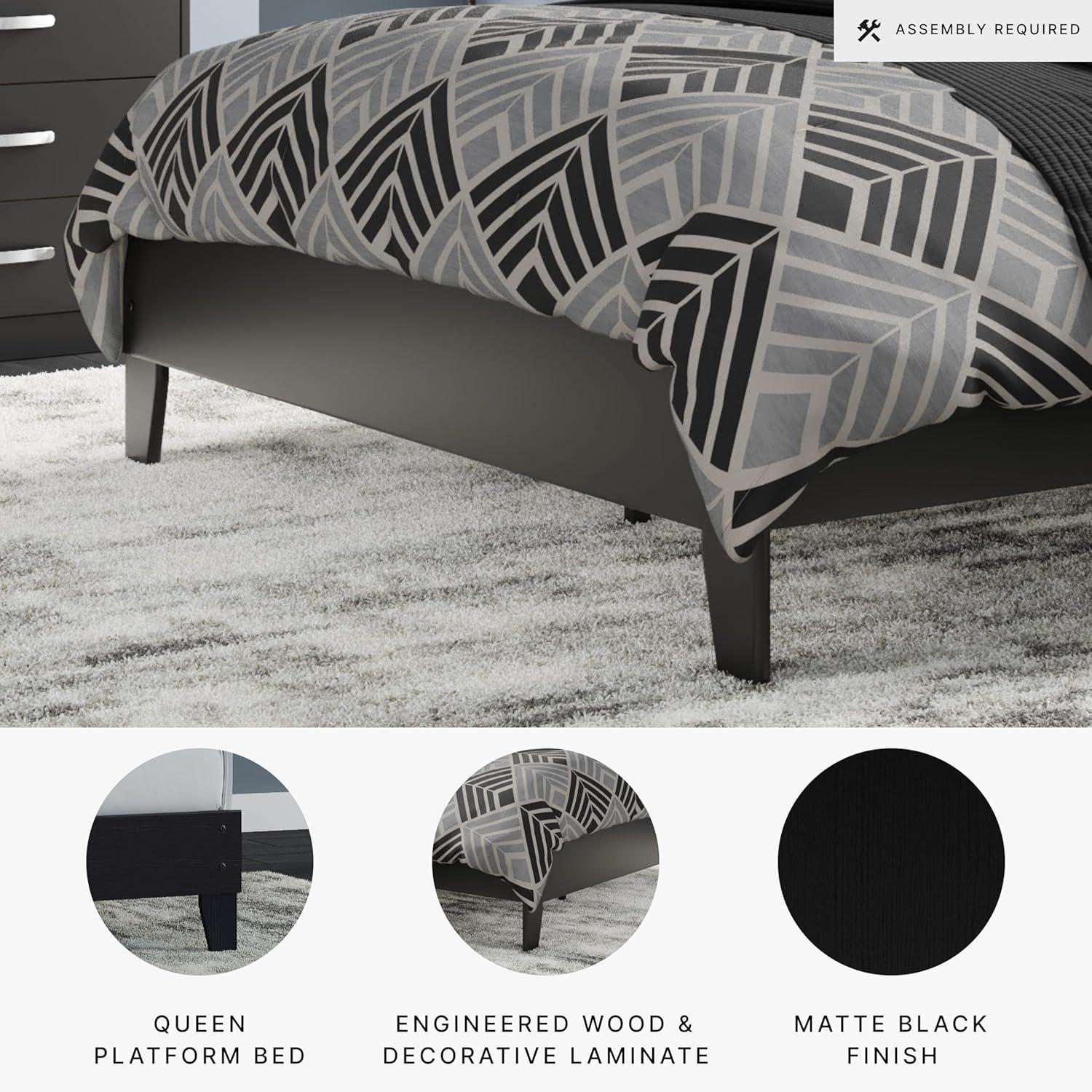 Signature Design by Ashley Queen Finch Platform Bed Black : Modern Style, MDF Frame, No Box Spring Needed