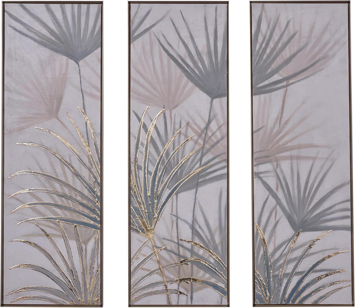 Gold Framed Palm Leaf Canvas Wall Art Set