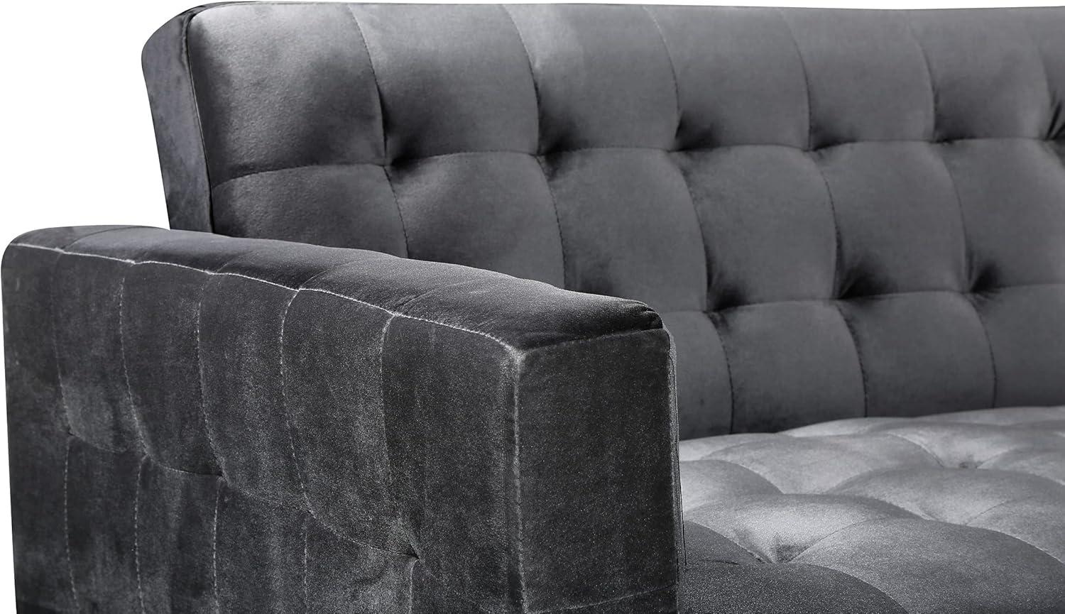 Luxurious Gray Velvet Tufted Sectional with Gold Metal Legs