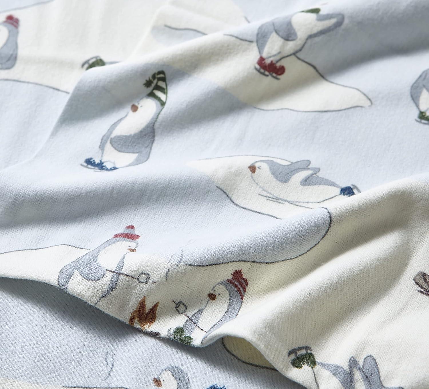 Eddie Bauer 196481 Flannel Sheet Set, Twin, Skating Penguins