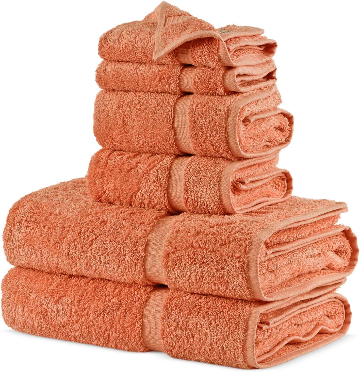 Dan River Juego de Toallas de 6 Piezas, Toalla de Baño de Algodón Suave de Secado Rápido para Gimnasio, Spa y Baño - Naranja