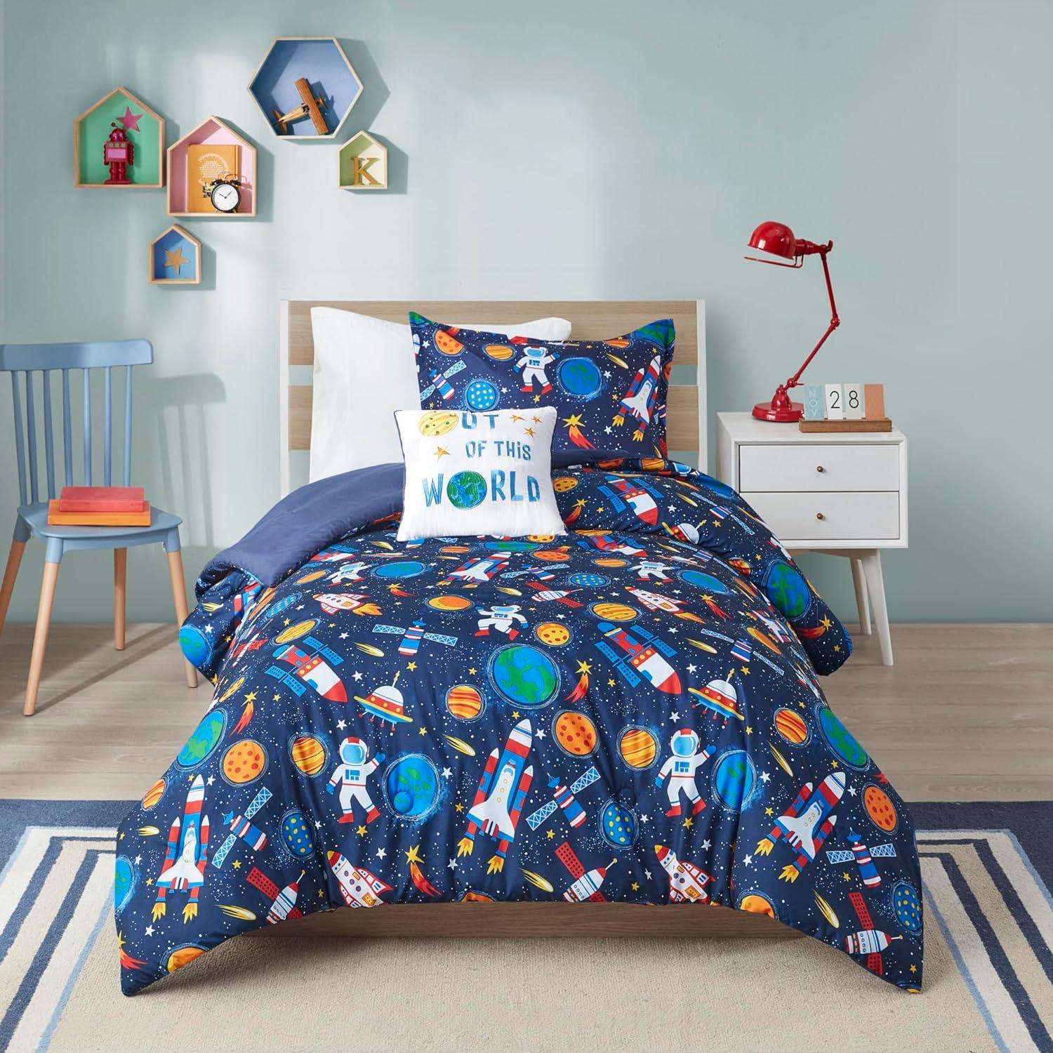 Navy Microfiber Outer Space Full Comforter Set