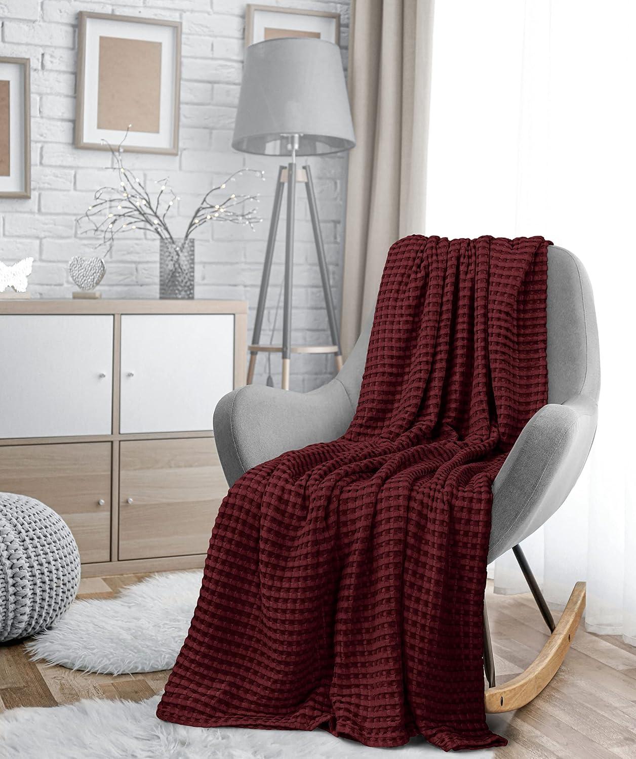 Utopia Bedding Burgundy 100% Cotton Waffle Blanket 300 GSM [Queen - 90x90 Inch] Soft Lightweight Breathable Bed Blanket for All Season