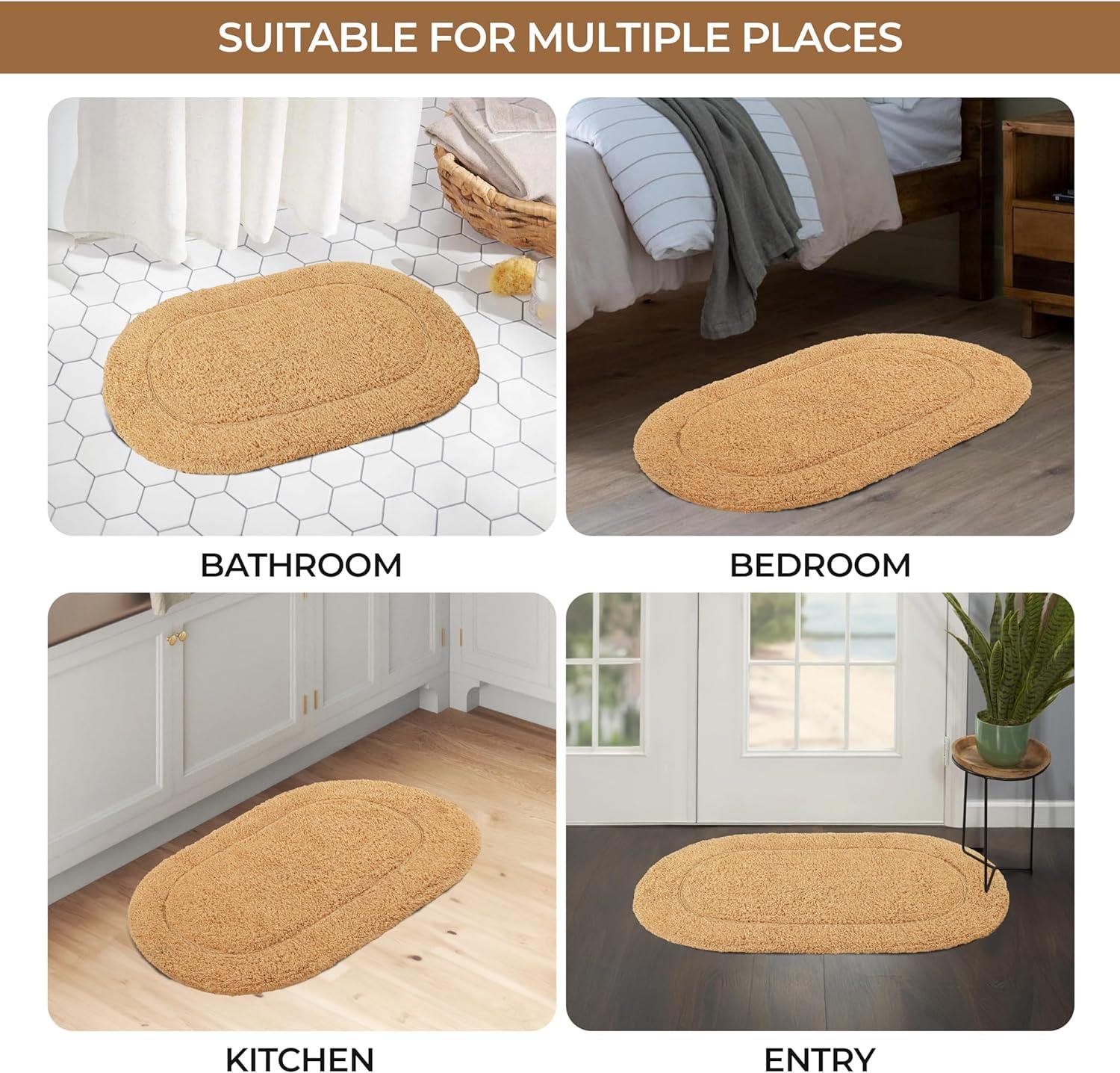 Cotton Solid 2-Piece Toast Highly Absorbent Non-Slip Oval Bath Rug Set by Superior