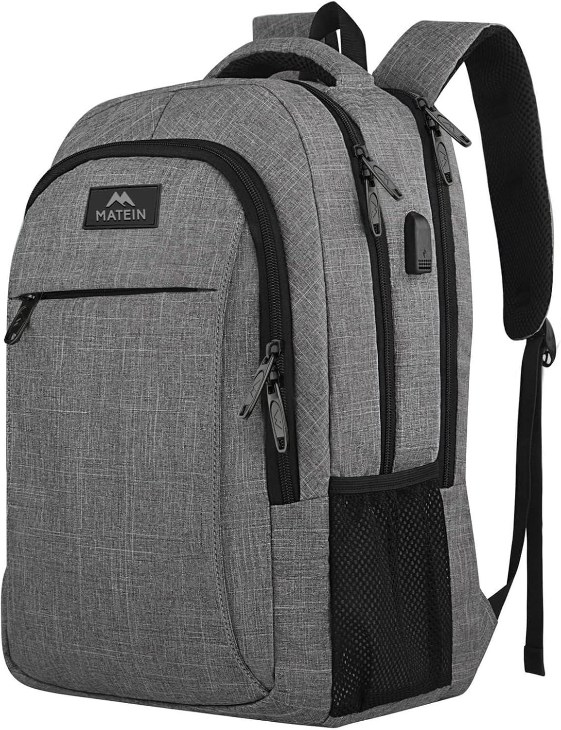 Gray Anti-Theft Water Resistant Laptop Backpack with USB Port
