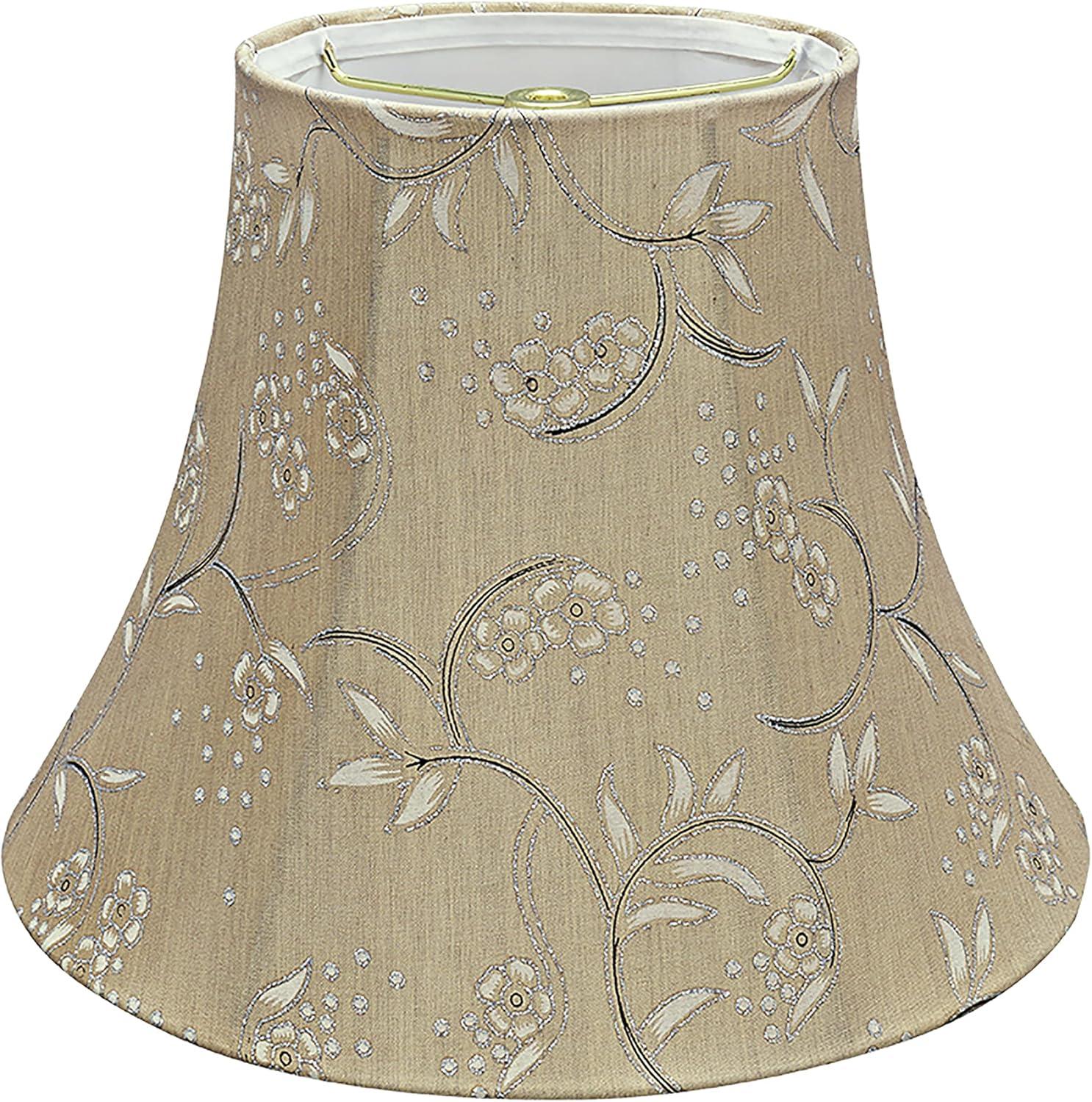 Light Gold Faux Silk Bell Lamp Shade with Floral Design, 12"