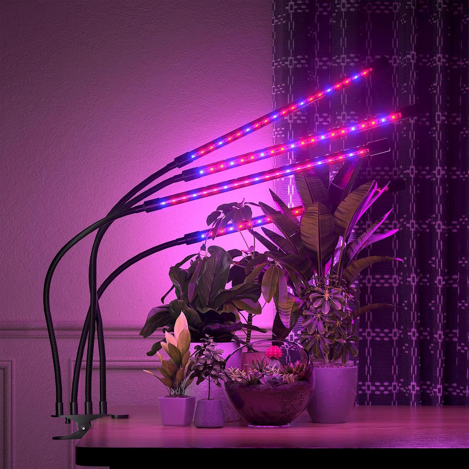 bseah Grow Light Plant Lights for Indoor Plants, Clip-On Full Spectrum Plant Grow Lights, Auto ON & Off Timer 3/9/12H, Dimmable Brightness & 3 Light Modes