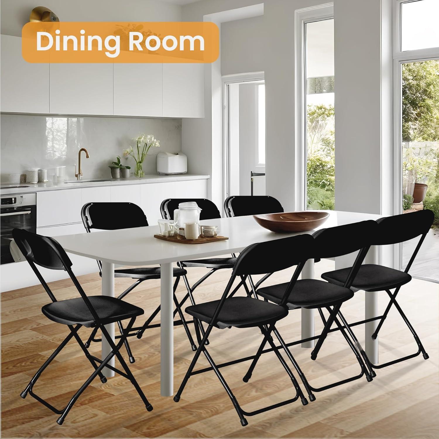 10 Pack Black Plastic Folding Chair for Indoor Outdoor, 350 lb Capacity, Foldable Commercial Stacking Chairs with Steel Frame for Office Wedding Party Events