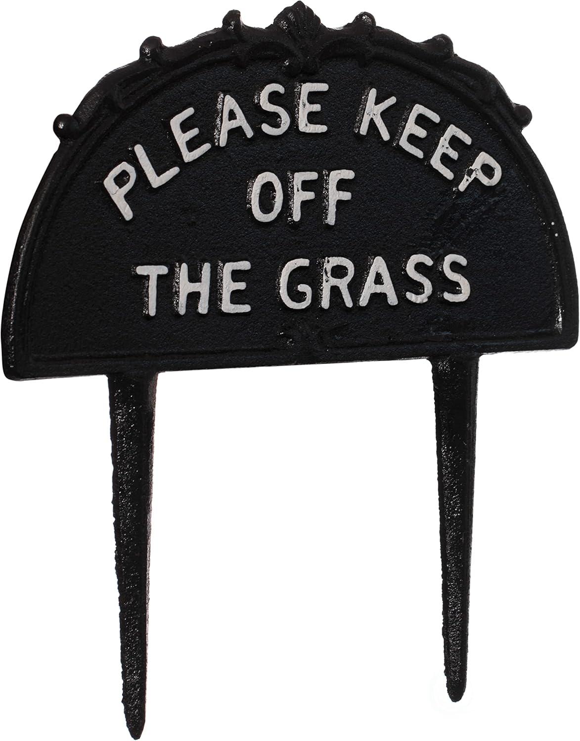 Gardenised Please Keep Off the Grass Post, Outdoor Warning Ground Cast Iron Stake