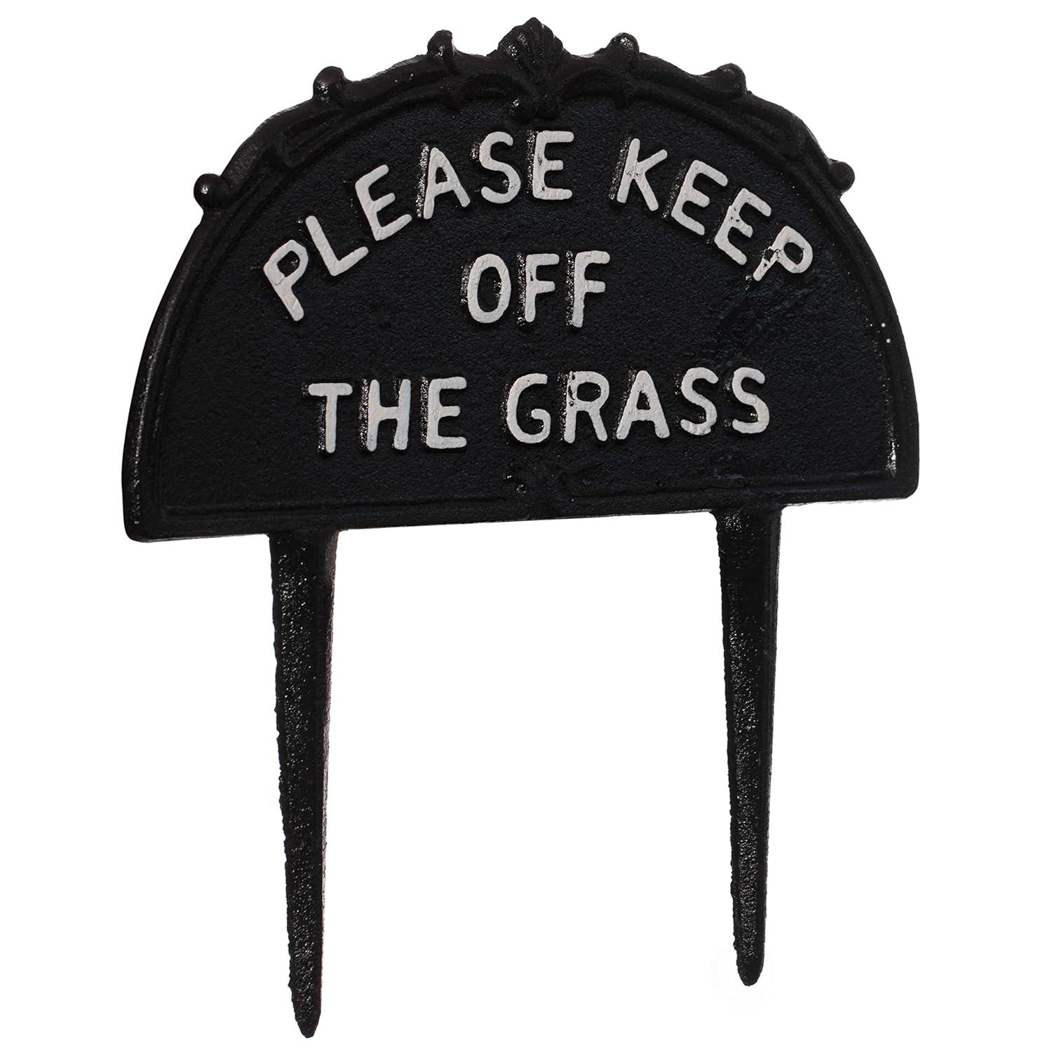 Gardenised Please Keep Off the Grass Post, Outdoor Warning Ground Cast Iron Stake