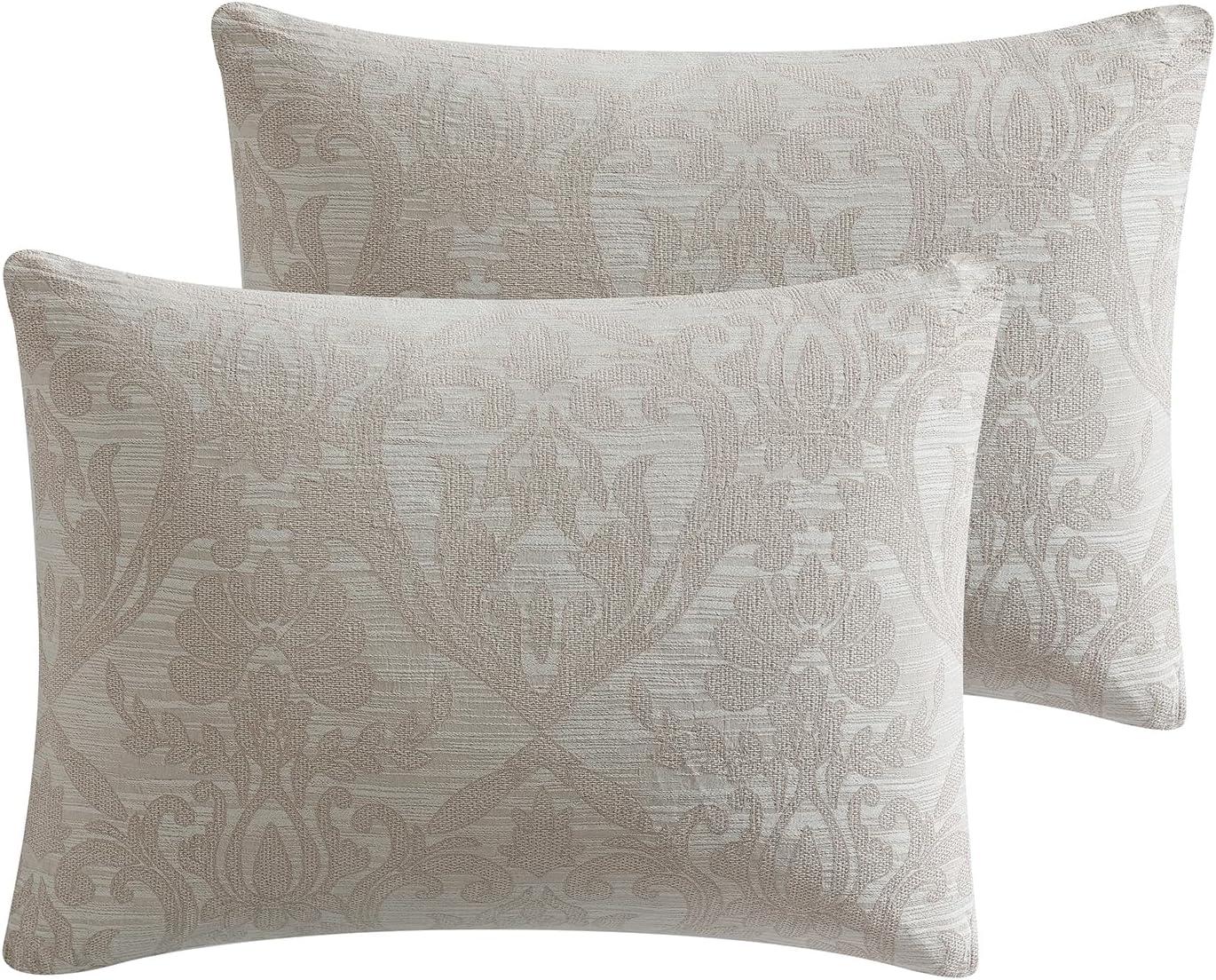 Full/Queen Taupe Cotton Jacquard Damask Comforter Set