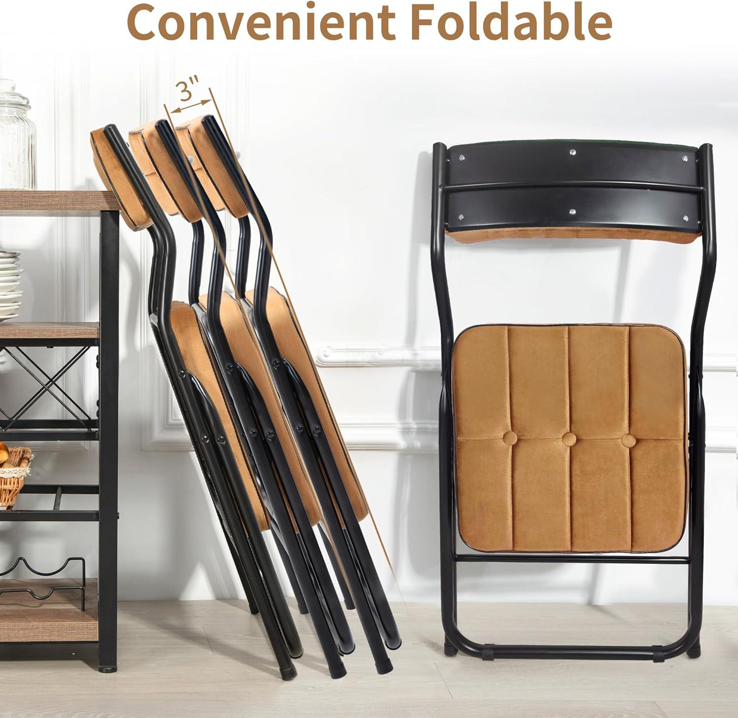 HOMEFUN Padded Folding Chairs 4 Pack - Foldable Dining Chair with Cushion, Portable and Assembled Extra Seat for Guests Kitchen Office Wedding Party Brown