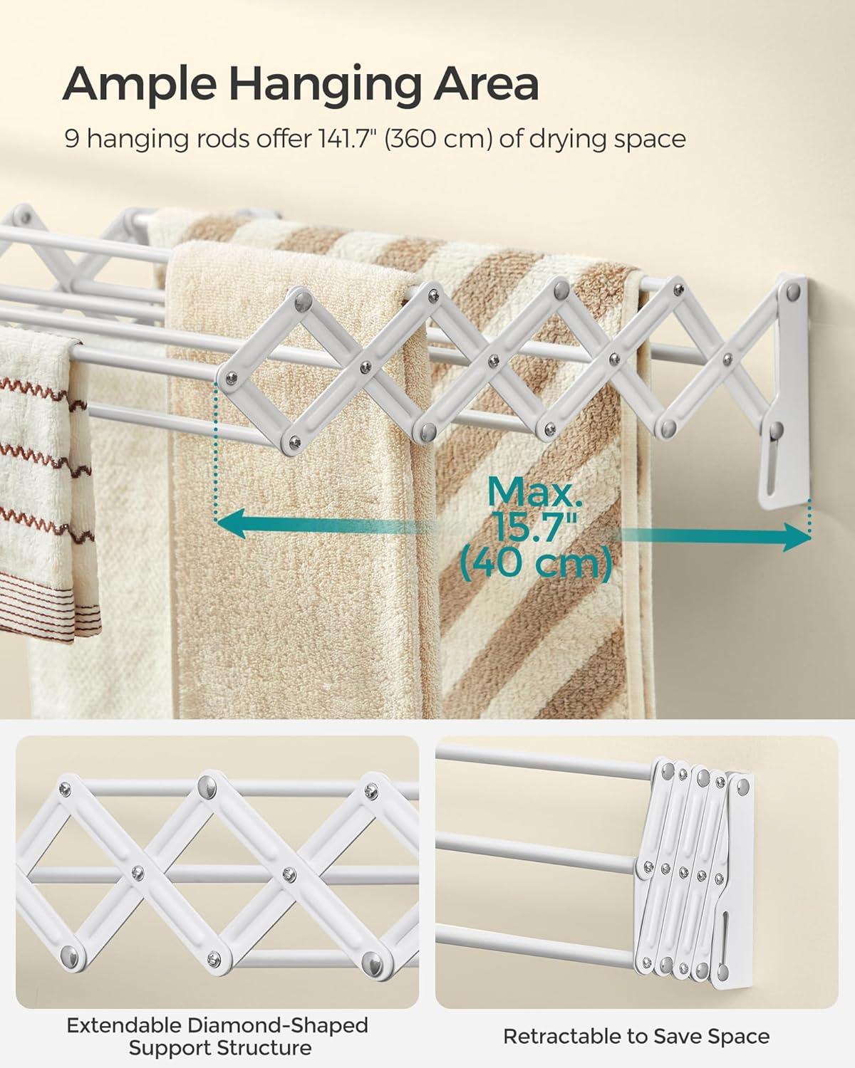 Expandable Wall-Mounted White Steel Drying Rack