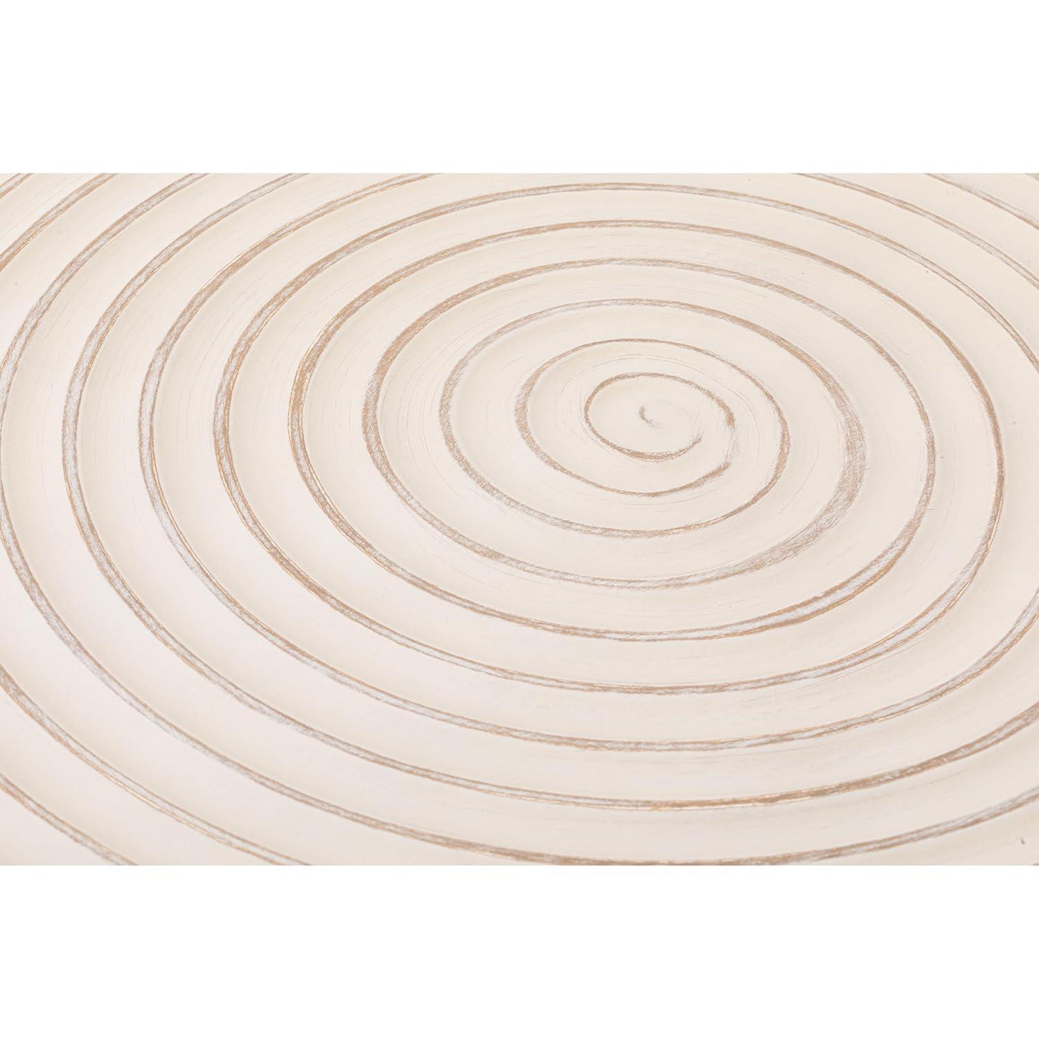 COZAYH Rustic Handmade Ring Pattern MDF and Metal Coffee Table, White