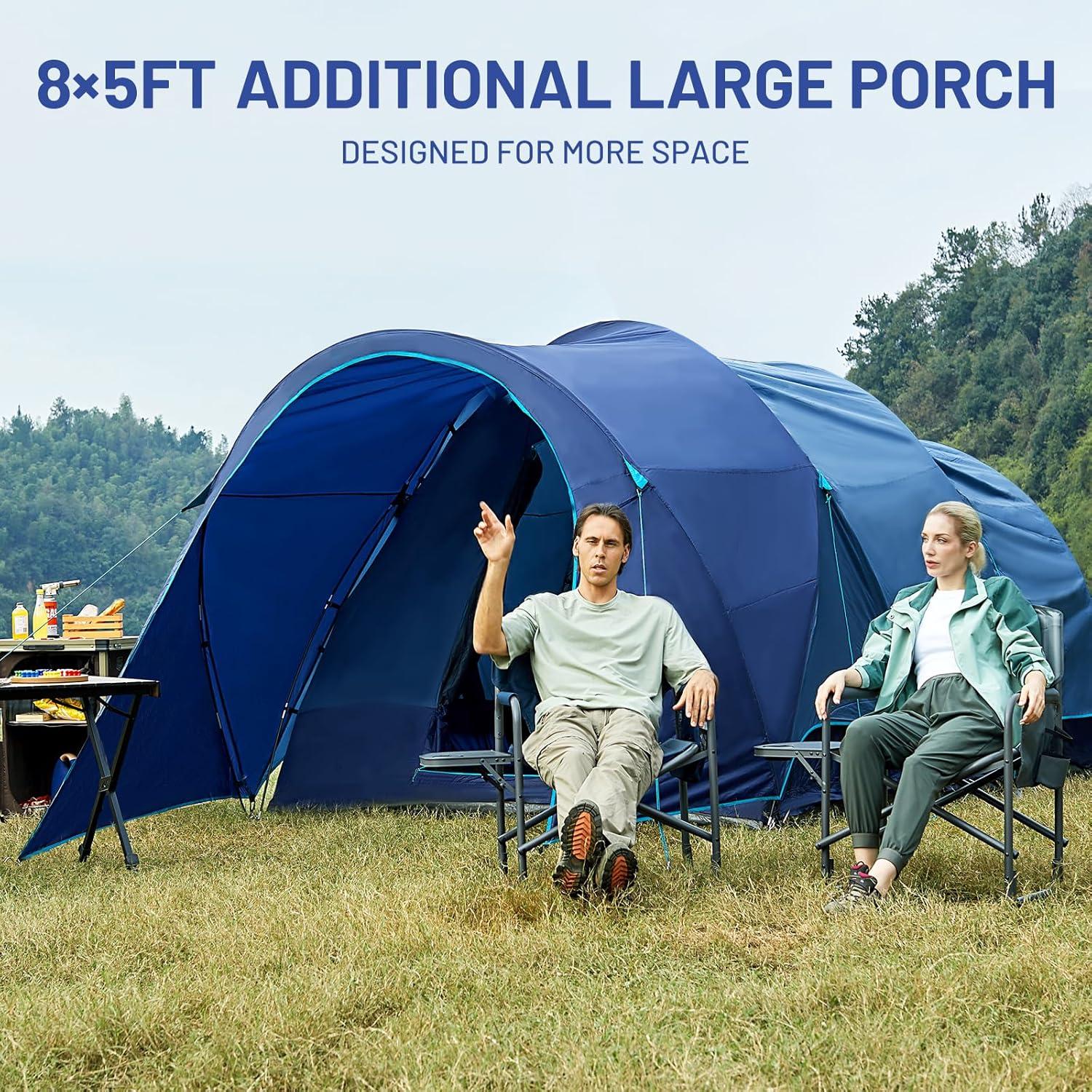 Blue 8-Person Two-Room Cabin Tent with Carry Bag