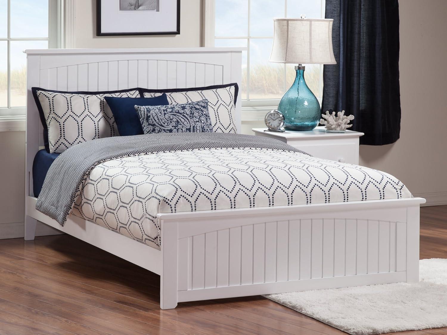 Nantucket Queen Low Profile Platform Bed with Matching Footboard in White