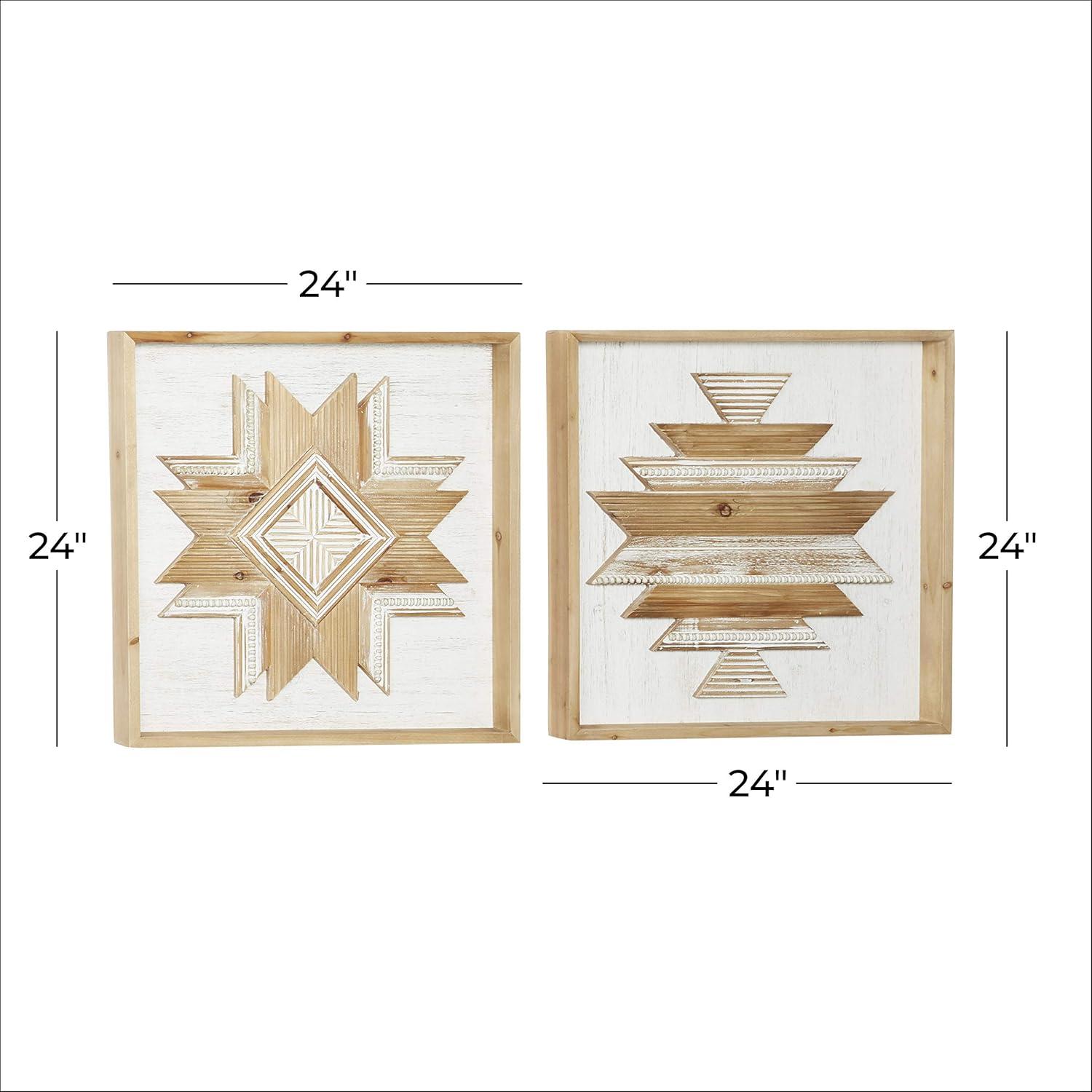 Rustic Brown and White Wood Beaded Geometric Wall Decor Set