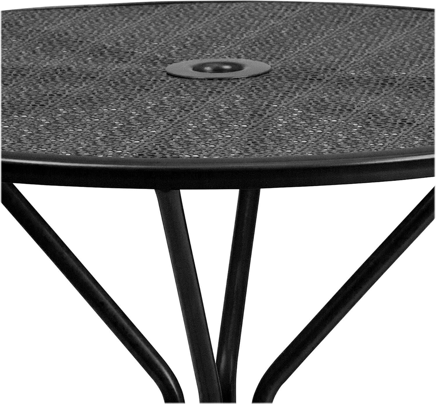 Flash Furniture Oia Commercial Grade 35.25" Round Black Indoor-Outdoor Steel Patio Table with Umbrella Hole