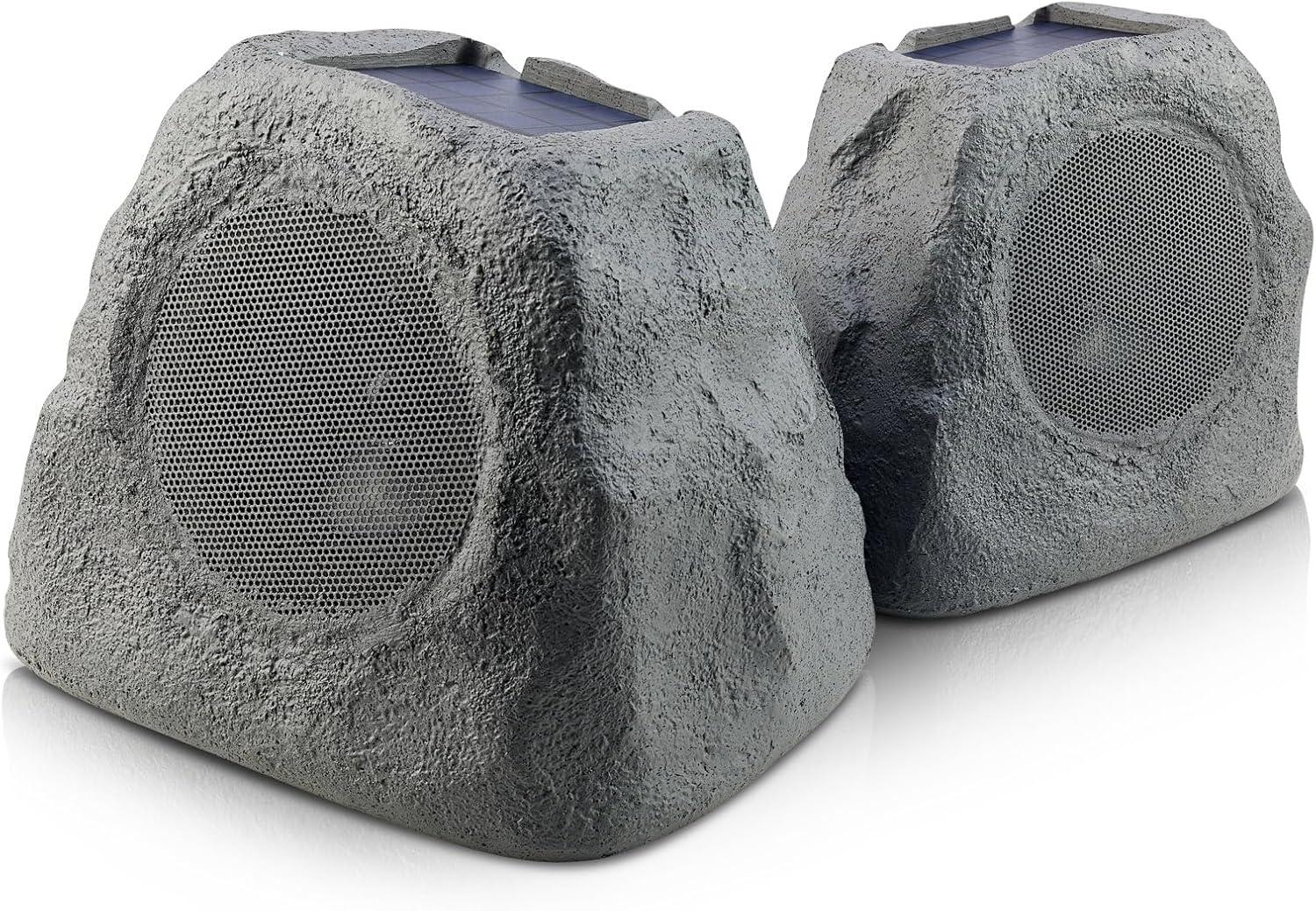 iHome Audio iHRK-500LTMS-PR Rechargeable Bluetooth Outdoor Solar Rock LED Speakers with Multilink - Pair (Gray Slate)