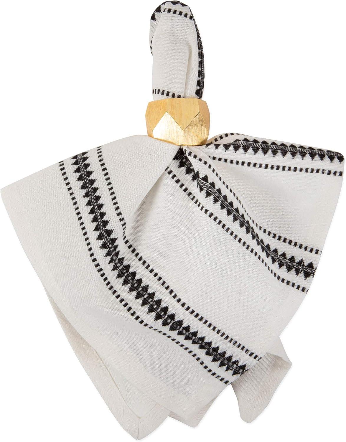 DII Zig Dobby Tabletop Collection, White Cotton Background with Embellished Stripe, Napkin Set, Black, 6 Count